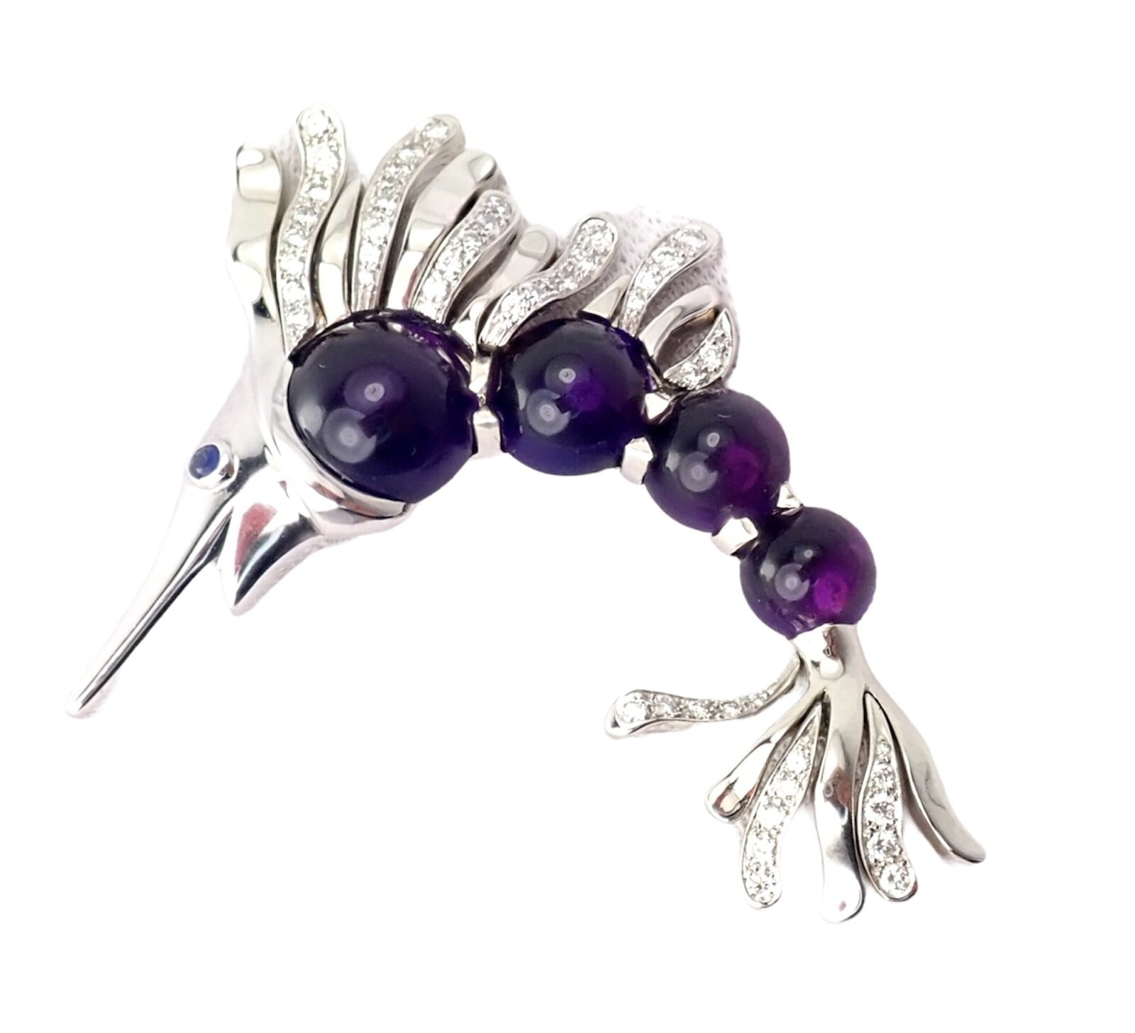 CHANEL Jewelry & Watches:Fine Jewelry:Brooches & Pins Chanel 18k White Gold Amethyst Diamond Miami Marlin Fish Brooch Pendant