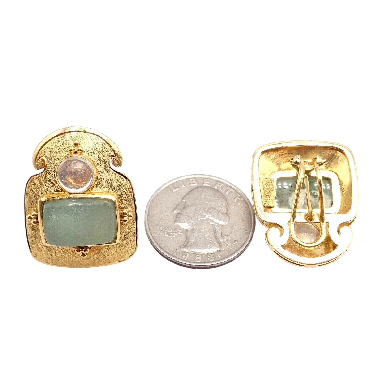 Rare! Vintage Paula Crevoshay 18k Gold Smithsonite Moonstone Earrings OOAK | Fortrove