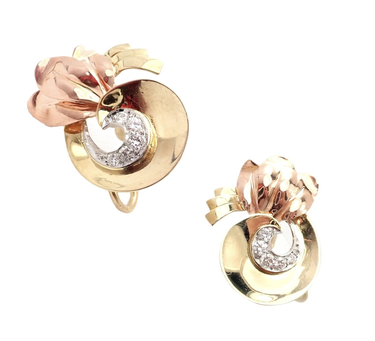 Tiffany & Co. Jewelry & Watches:Fine Jewelry:Earrings Rare Vintage Tiffany & Co 14k Yellow Rose Gold Diamond Screwback Earrings