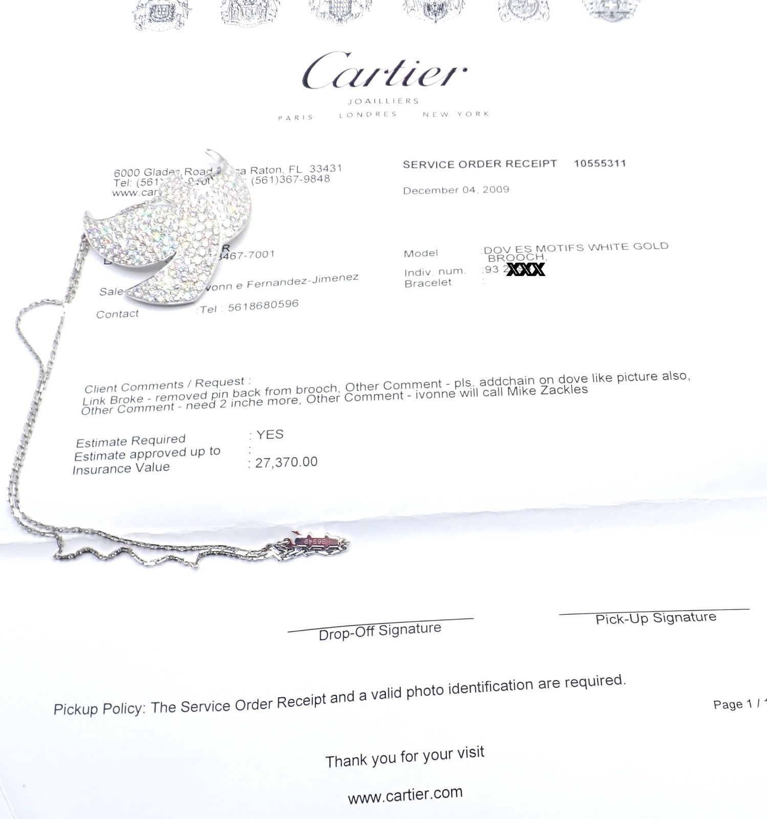 Authentic! Cartier Colombe Dove Of Peace 18k White Gold Diamond Necklace Paper | Fortrove
