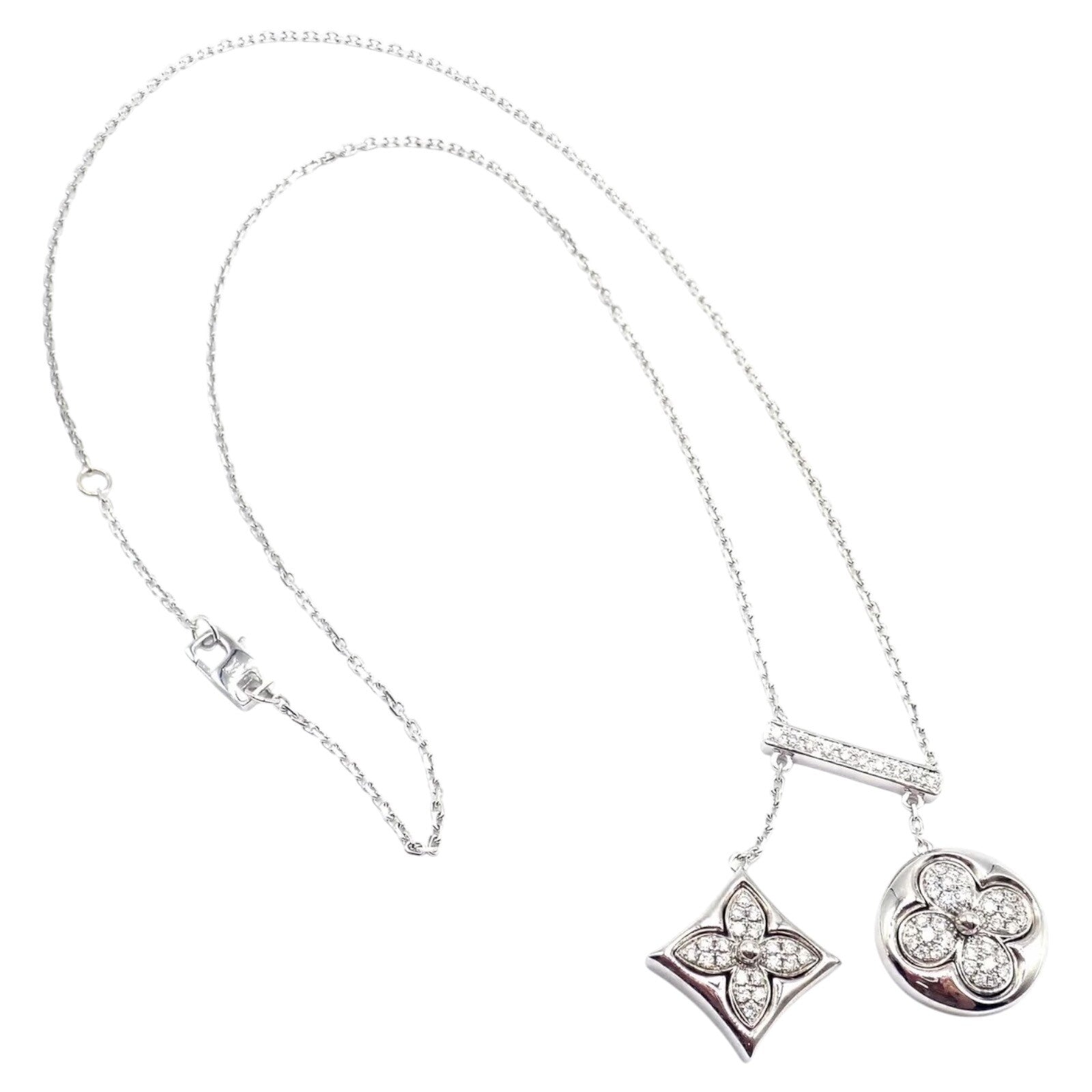Authentic! Louis Vuitton Blossom 18k White Gold Diamond Link Pendant Necklace | Fortrove