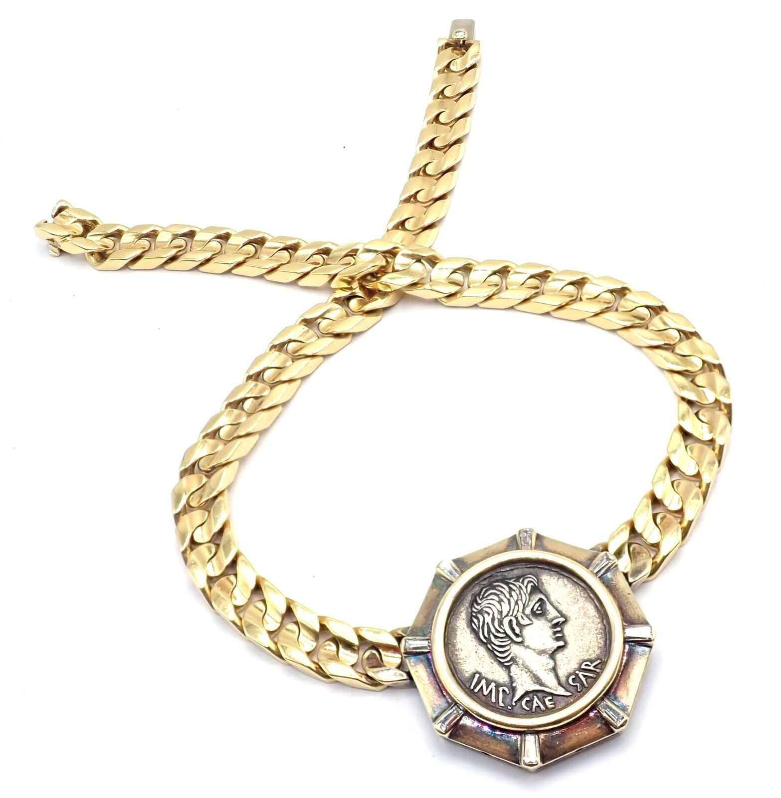 Rare! Bvlgari Bulgari 18k Yellow Gold Diamond Monete Antique Coin Link Necklace | Fortrove