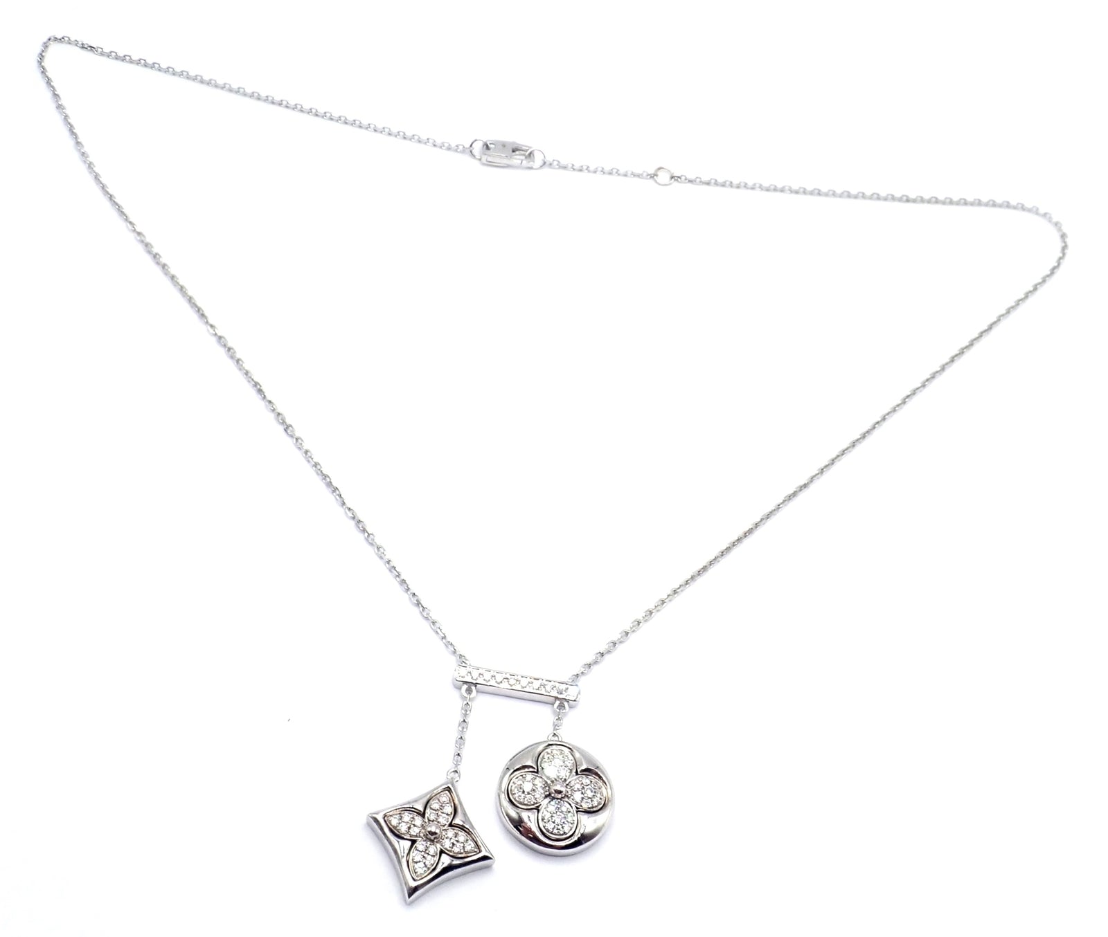 Authentic! Louis Vuitton Blossom 18k White Gold Diamond Link Pendant Necklace | Fortrove