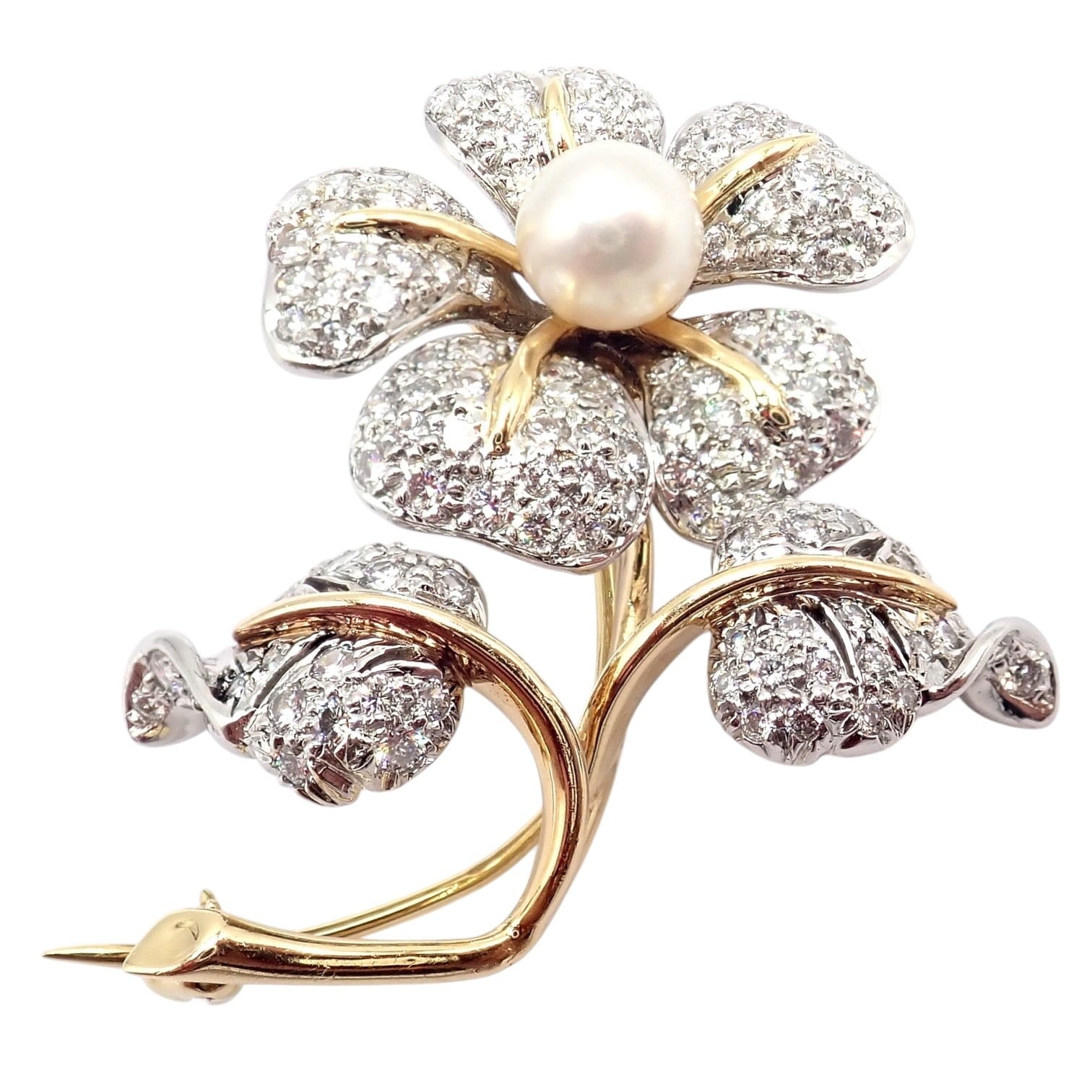 Tiffany & Co. Jewelry & Watches:Fine Jewelry:Brooches & Pins Vintage! Tiffany & Co 18k Yellow Gold Platinum Diamond Pearl Pin Brooch