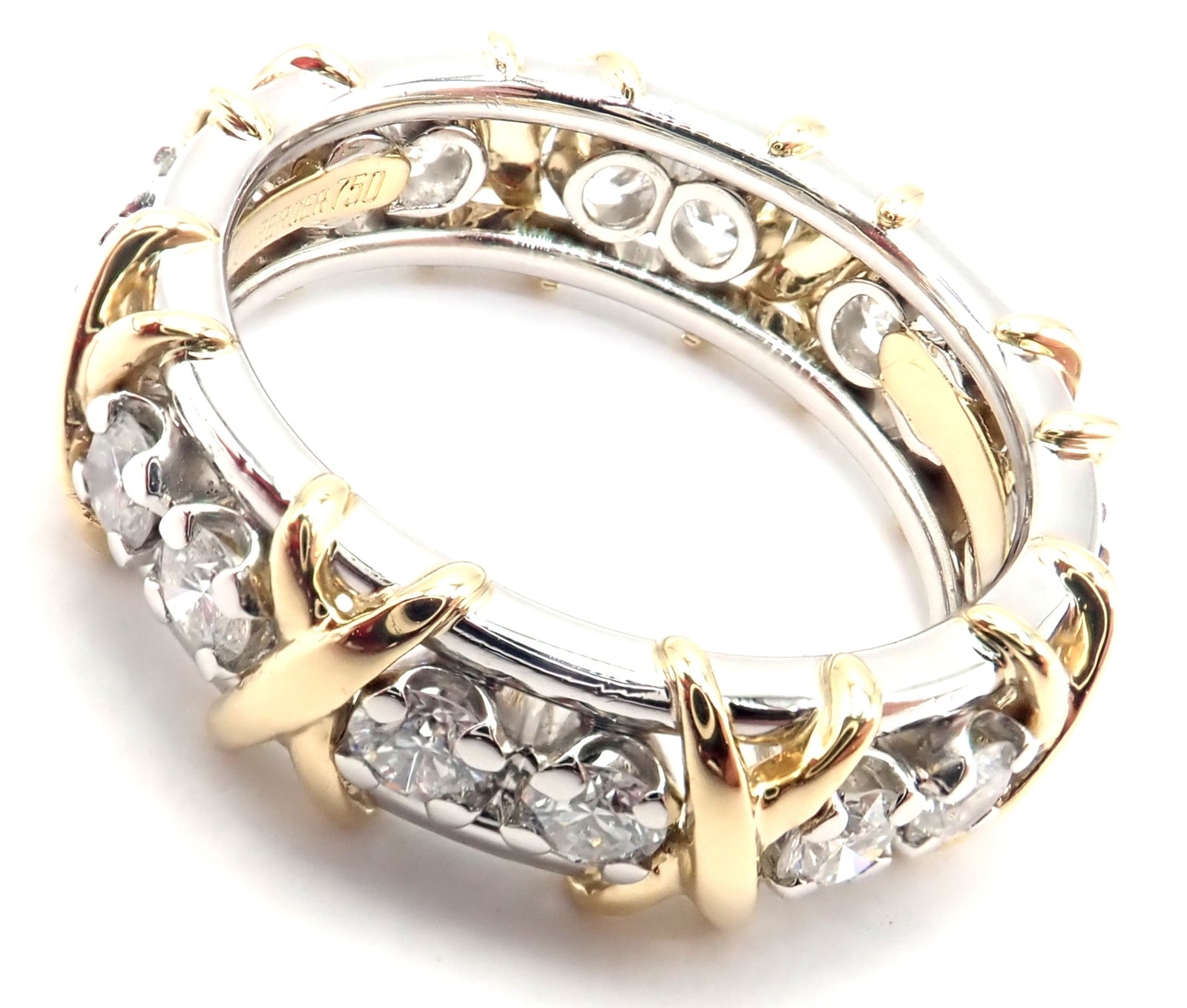 Tiffany & Co Schlumberger 18k Gold Platinum 16 Stone Diamond Band Ring Size 6 | Fortrove
