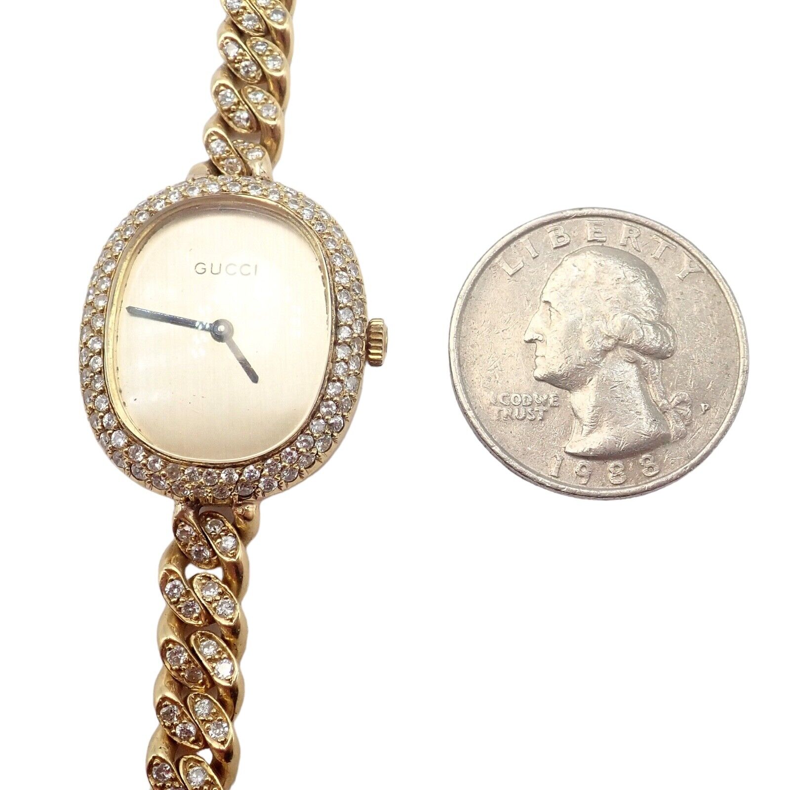 Vintage! Gucci 18k Yellow Gold 3ctw Diamond Manual Wind Ladies Watch | Fortrove