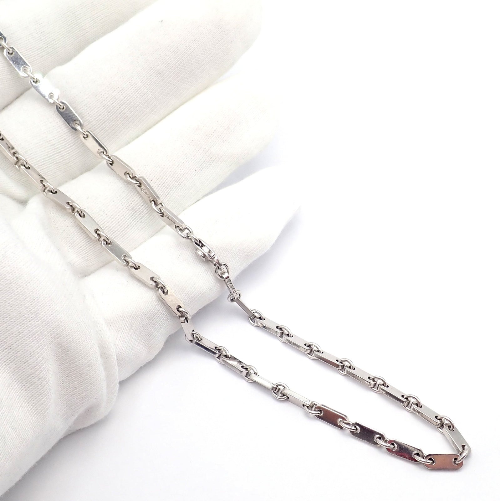Authentic! Cartier 18k White Gold Flat Link Necklace 17.75" 1998 | Fortrove