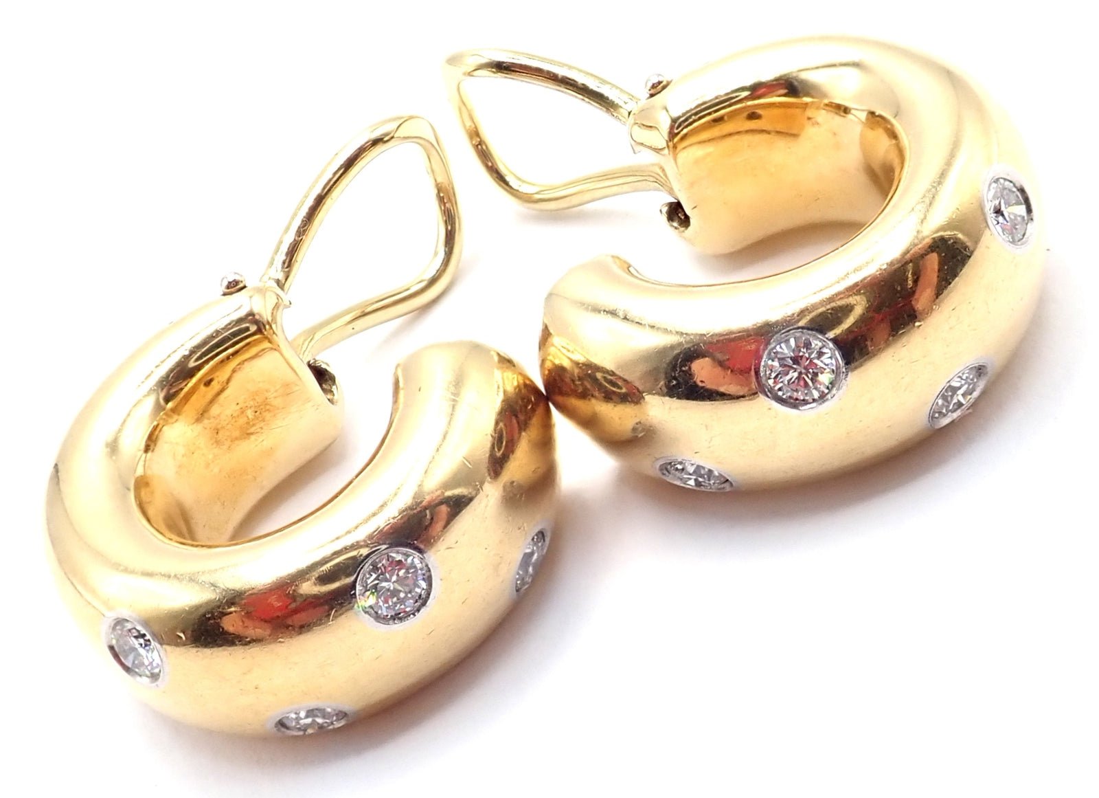 Authentic! Tiffany & Co 18k Yellow Gold Platinum Diamond Etoile Hoop Earrings | Fortrove