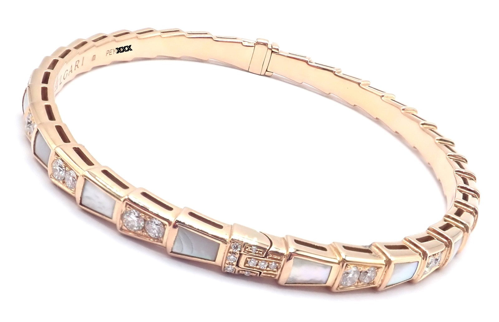 Authentic! Bulgari Bvlgari Serpenti Viper 18k Gold Diamond MOP Bangle Bracelet | Fortrove
