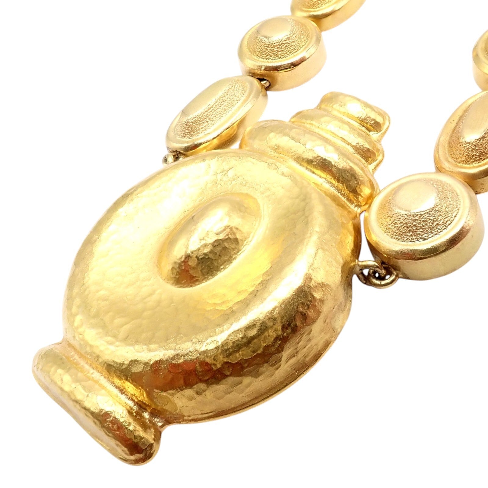 Vintage Estate Ilias Lalaounis 18k Yellow Gold Vase Hammered Necklace | Fortrove