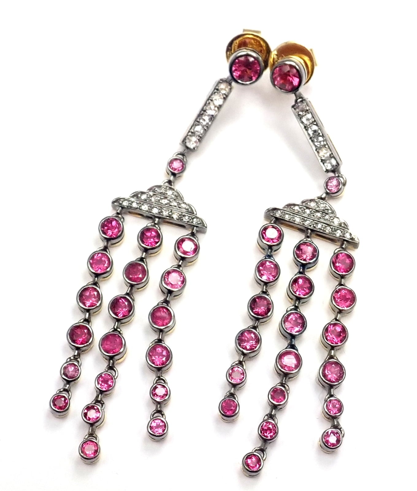 Laura Munder Jewelry & Watches:Fine Jewelry:Earrings Rare! Authentic Laura Munder 18k Yellow Gold Diamond Pink Sapphire Earrings