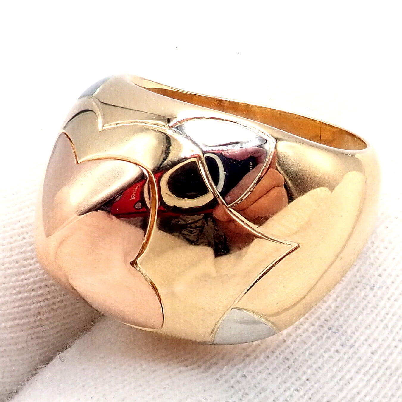 Authentic! Bvlgari Bulgari 18k Yellow White Rose Gold Tricolor Pyramid Ring sz 6 | Fortrove