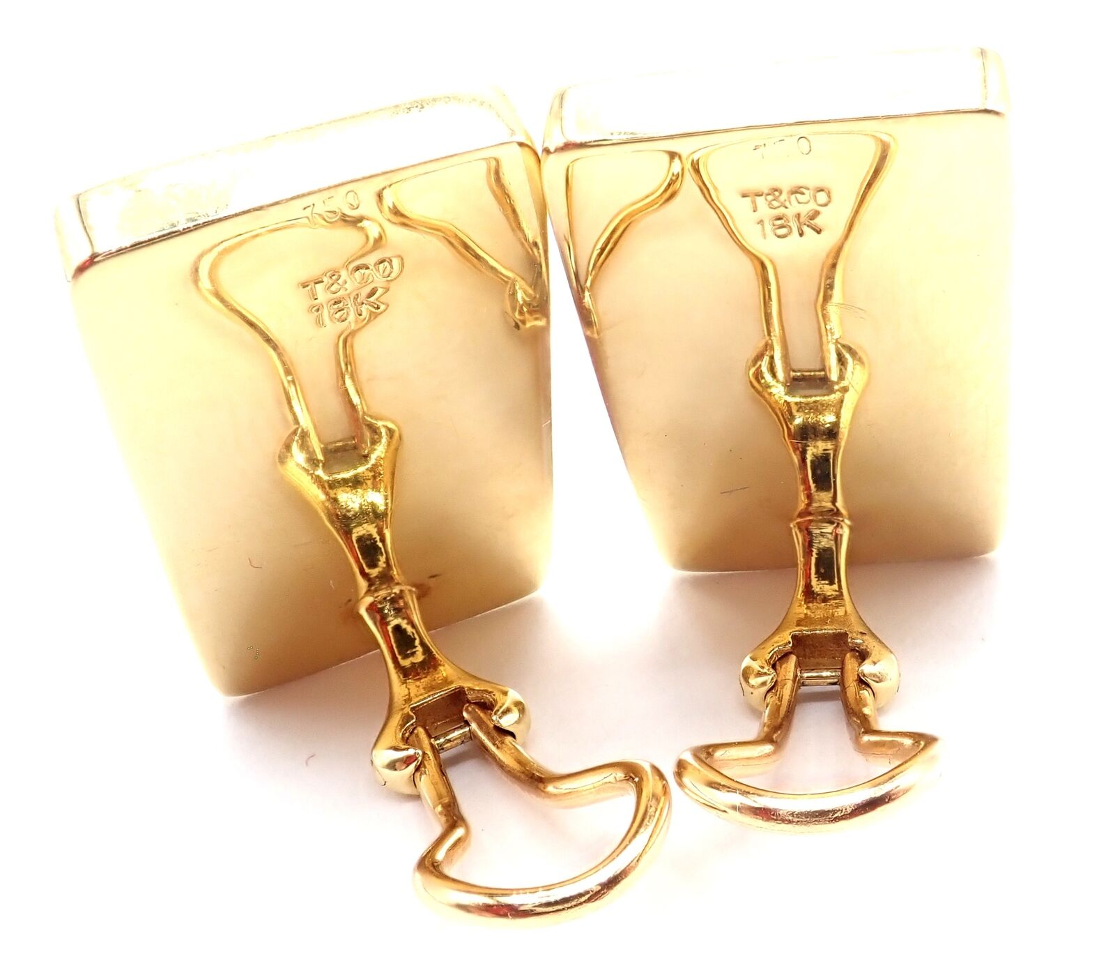 Tiffany & Co Cummings 18k Yellow Gold Inlaid Black Jade MOP Domino Earrings | Fortrove