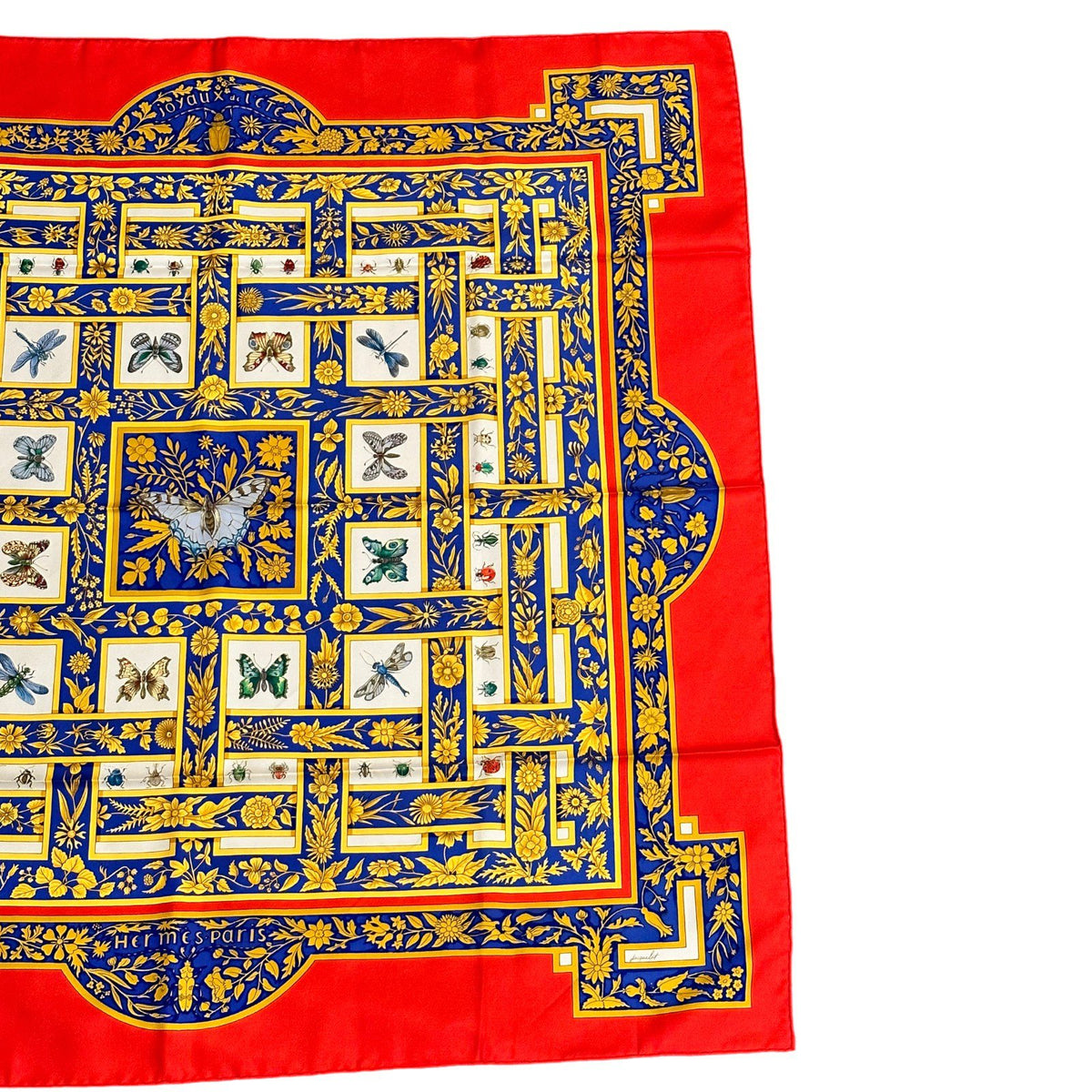 Hermes Clothing, Shoes & Accessories:Women:Women's Accessories:Scarves & Wraps Hermes Carre Joyaux de L'ete Jacquelot 90cm Red Blue Insect Silk Scarf