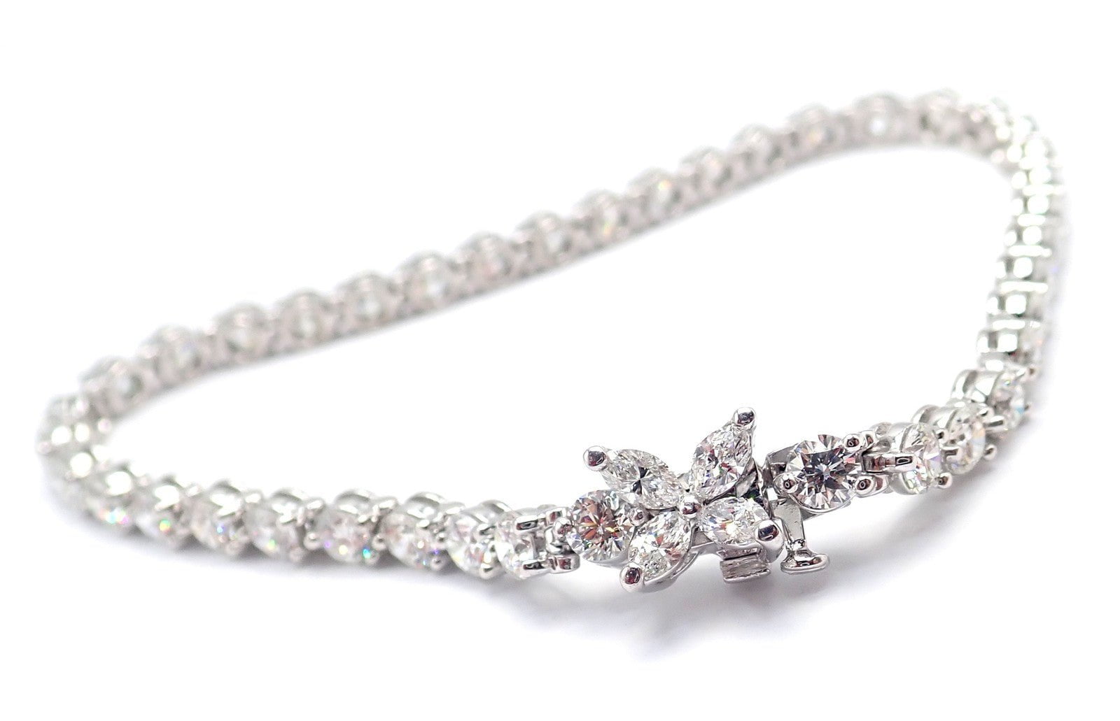 Authentic! Tiffany & Co Victoria Platinum 6.53ct Diamond Line Tennis Bracelet | Fortrove