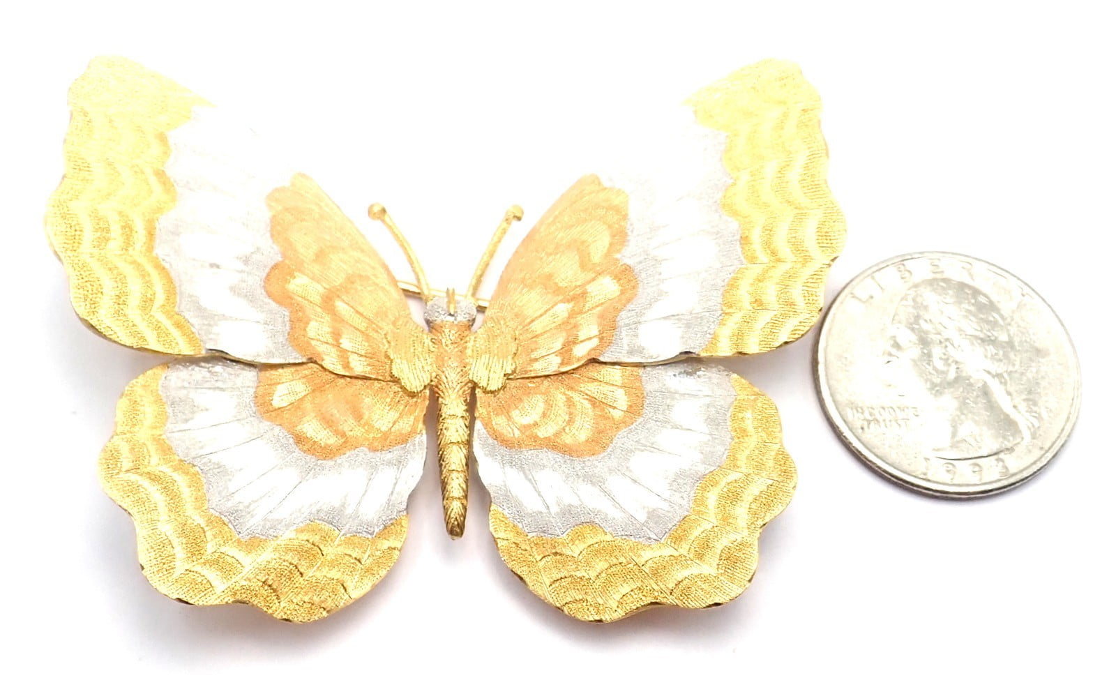 Buccellati Jewelry & Watches:Fine Jewelry:Brooches & Pins Authentic! Buccellati 18k Yellow White Rose Gold Large Butterfly Pin Brooch