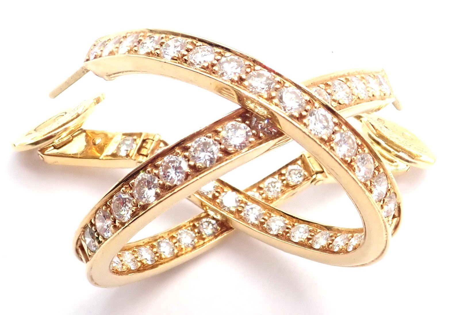 Authentic! Van Cleef & Arpels 18k Yellow Gold Diamond Large Hoop Earrings | Fortrove