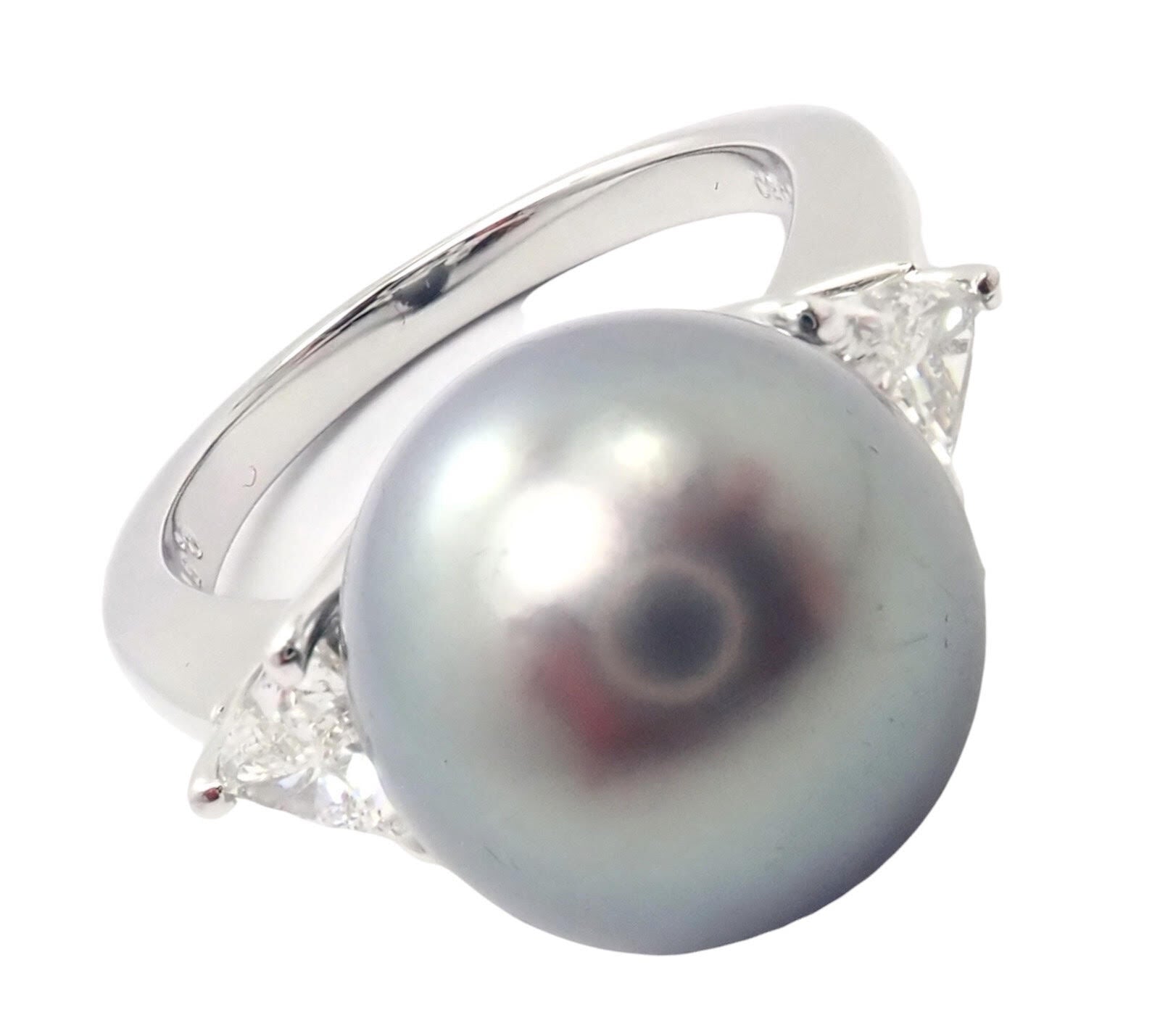 Rare! Mikimoto Platinum .5ctw Diamond 12mm Tahitian South Sea Pearl Heart Ring | Fortrove