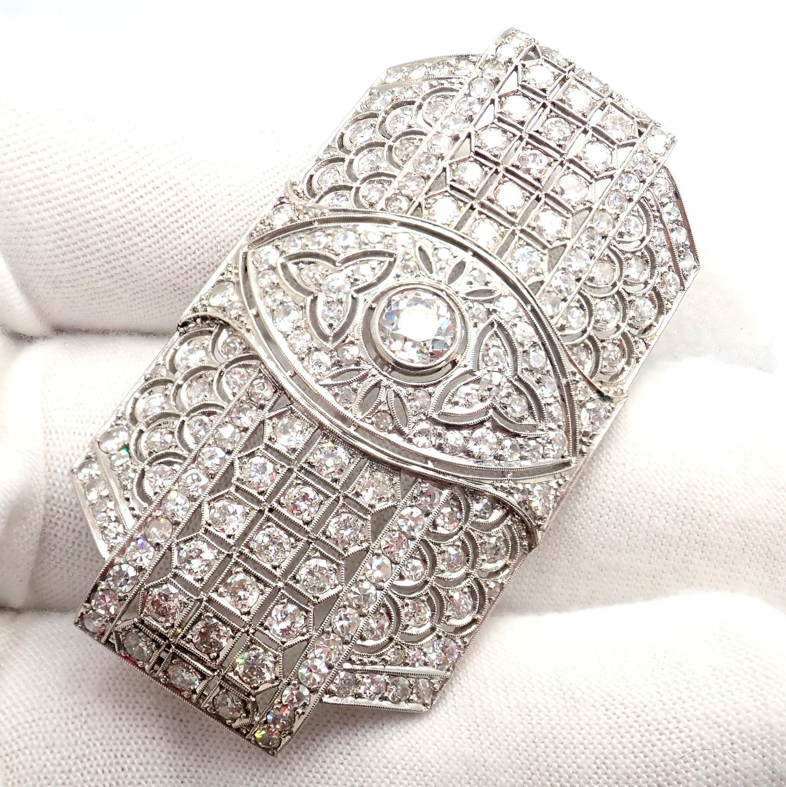 Estate Jewelry & Watches:Fine Jewelry:Brooches & Pins Vintage Estate Antique Art Deco Platinum 5.80ctw Diamond Pin Brooch
