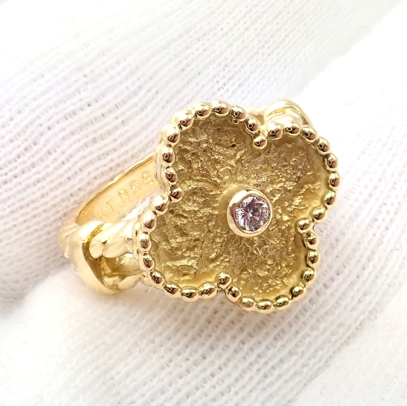 Authentic! Van Cleef & Arpels Vintage Alhambra 18k Yellow Gold Diamond Ring 4.75 | Fortrove