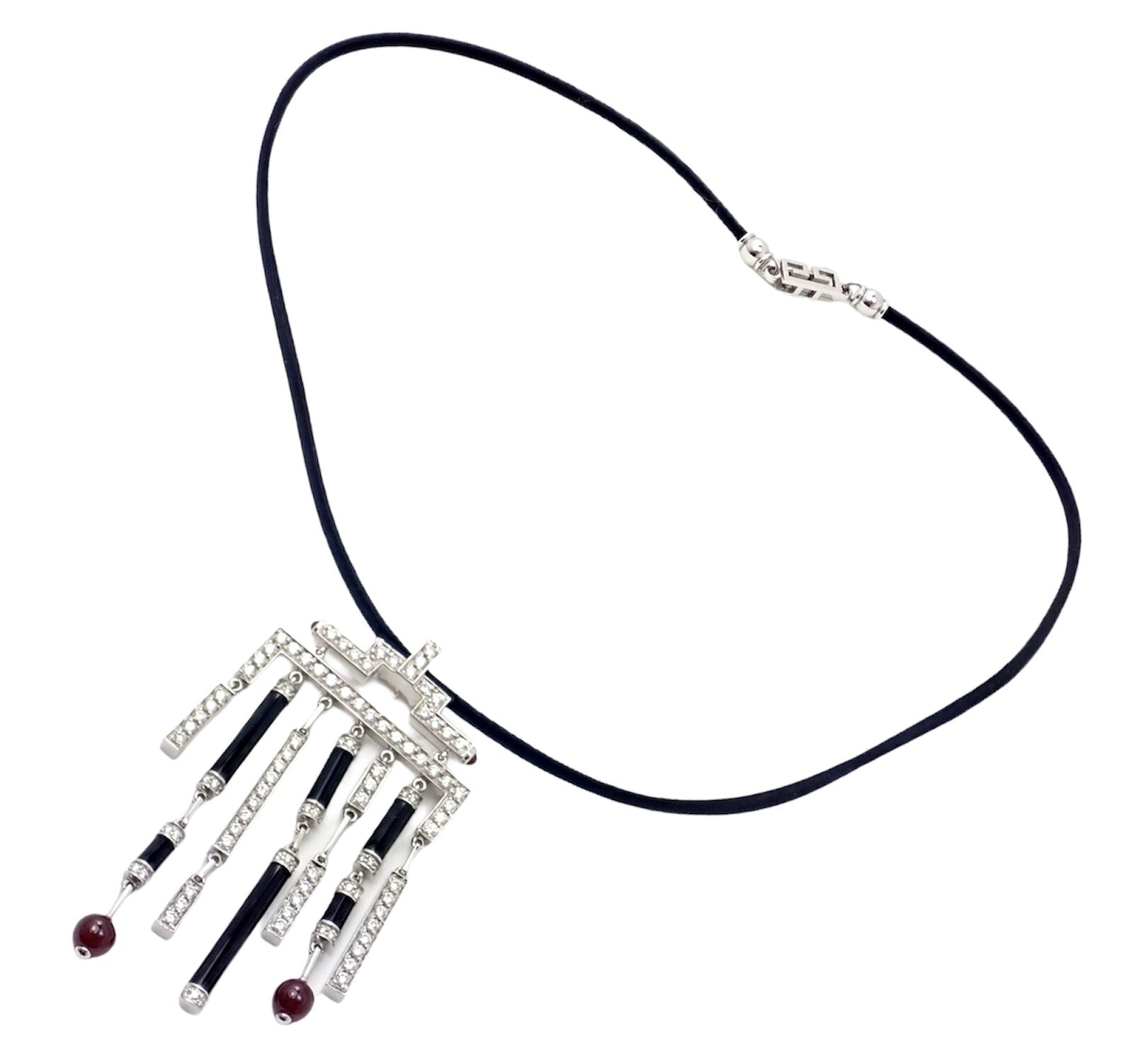 Cartier Le Baiser Du Dragon 18k White Gold Onyx Ruby Diamond Necklace w/ Paper | Fortrove