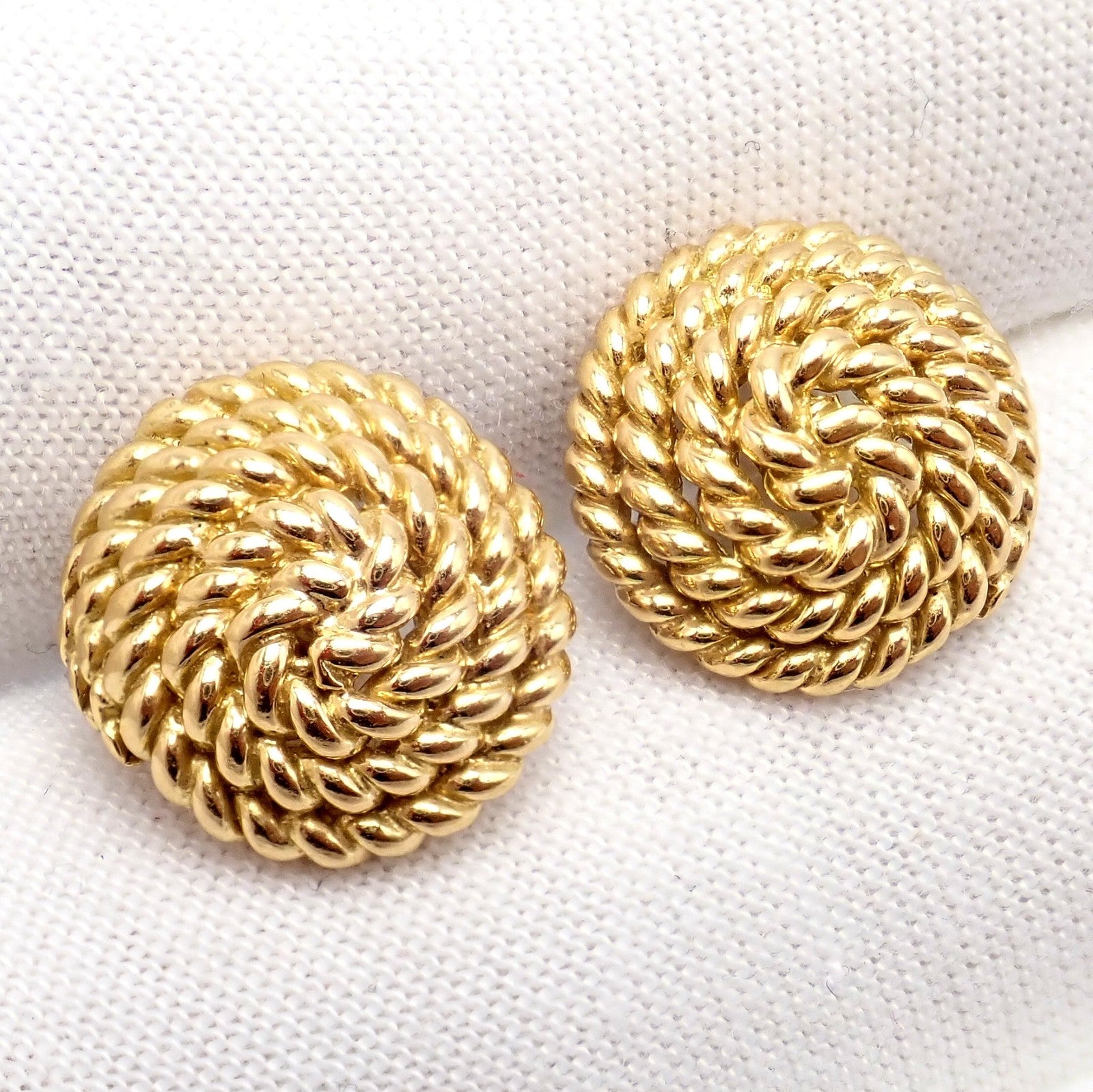 Authentic! Tiffany & Co 18k Yellow Gold Rope Coil Vintage Stud Earrings | Fortrove