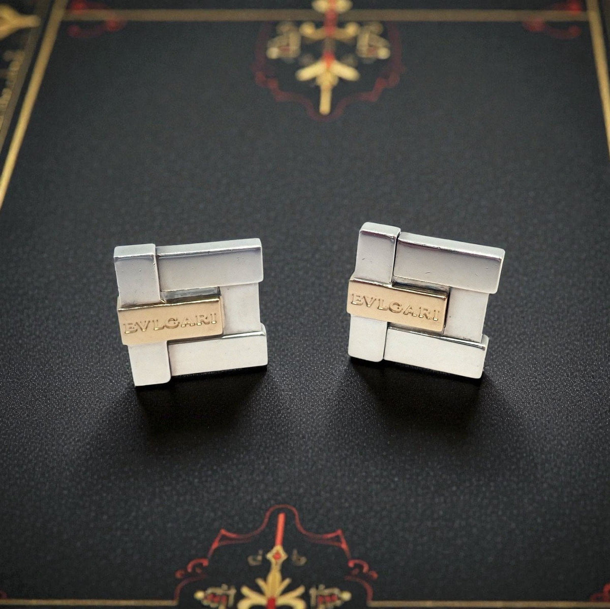 Bulgari Jewelry & Watches:Men's Jewelry:Cufflinks Authentic! Bulgari Bvlgari 18k Yellow Gold + Sterling Silver Square Cufflinks