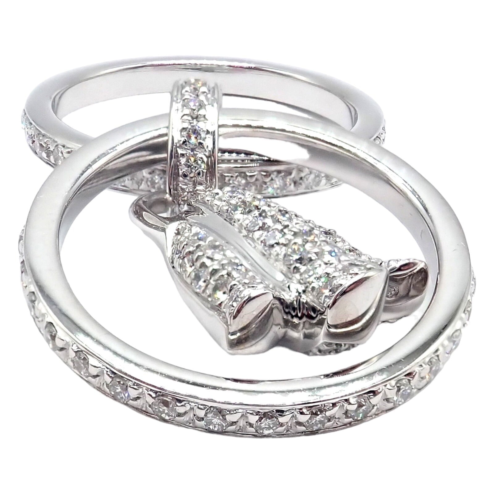 Piaget Jewelry & Watches:Fine Jewelry:Rings Authentic! Piaget 18k White Gold Diamond Double Band Flower Ring