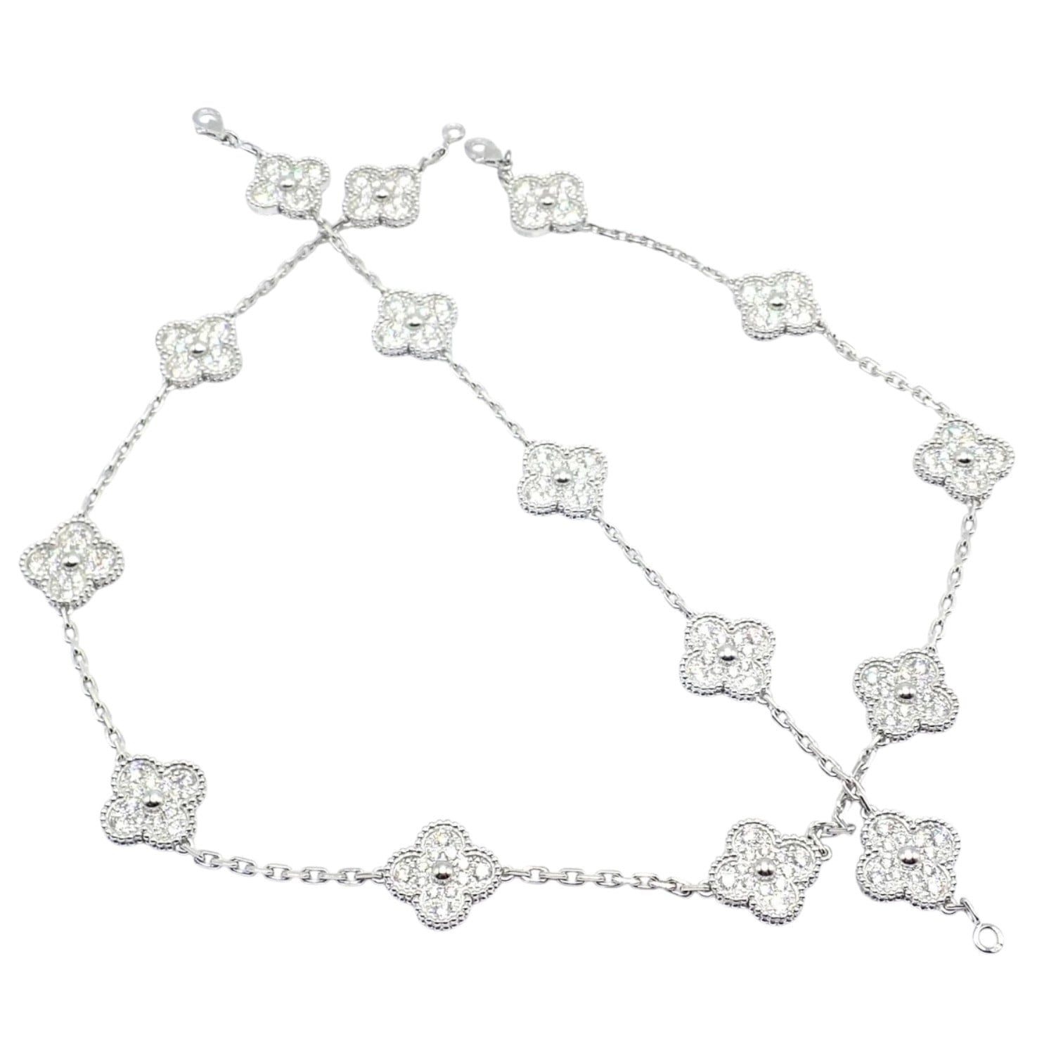 Van Cleef & Arpels Jewelry & Watches:Fine Jewelry:Jewelry Sets Van Cleef & Arpels 18k Gold Vintage Alhambra Diamond Necklace Bracelet Set Cert.