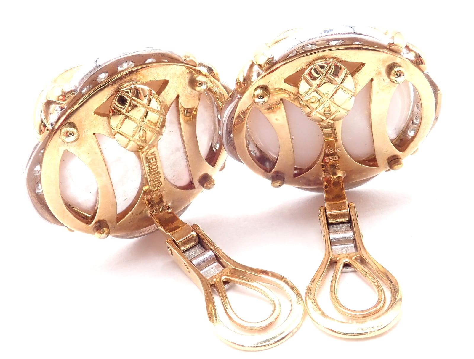 Verdura Jewelry & Watches:Fine Jewelry:Earrings Authentic! Vintage Verdura 18k Yellow Gold Mabe Pearl Diamond Large Earrings