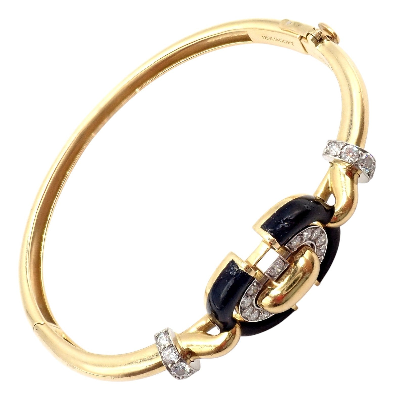 Authentic! Vintage David Webb 18k Gold & Platinum Diamond Enamel Bangle Bracelet | Fortrove