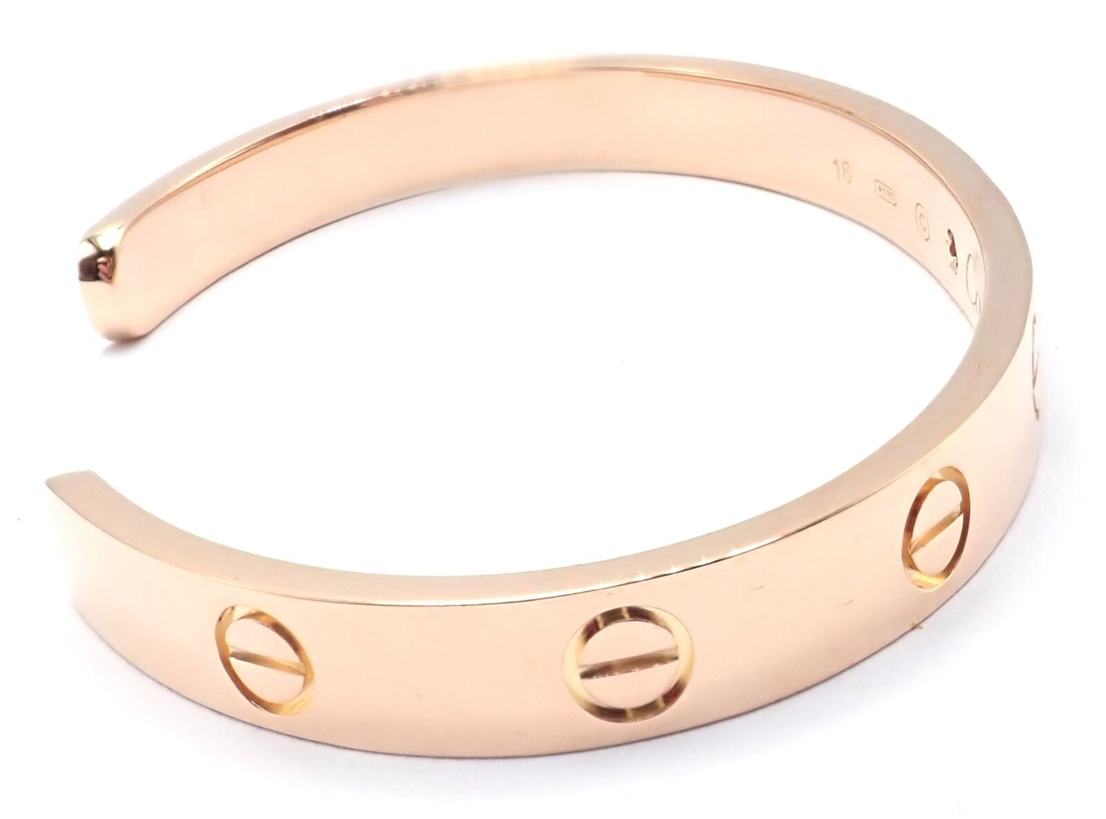 Authentic! Cartier 18k Rose Gold Pink Sapphire Love Cuff Open Bracelet Size 16 | Fortrove