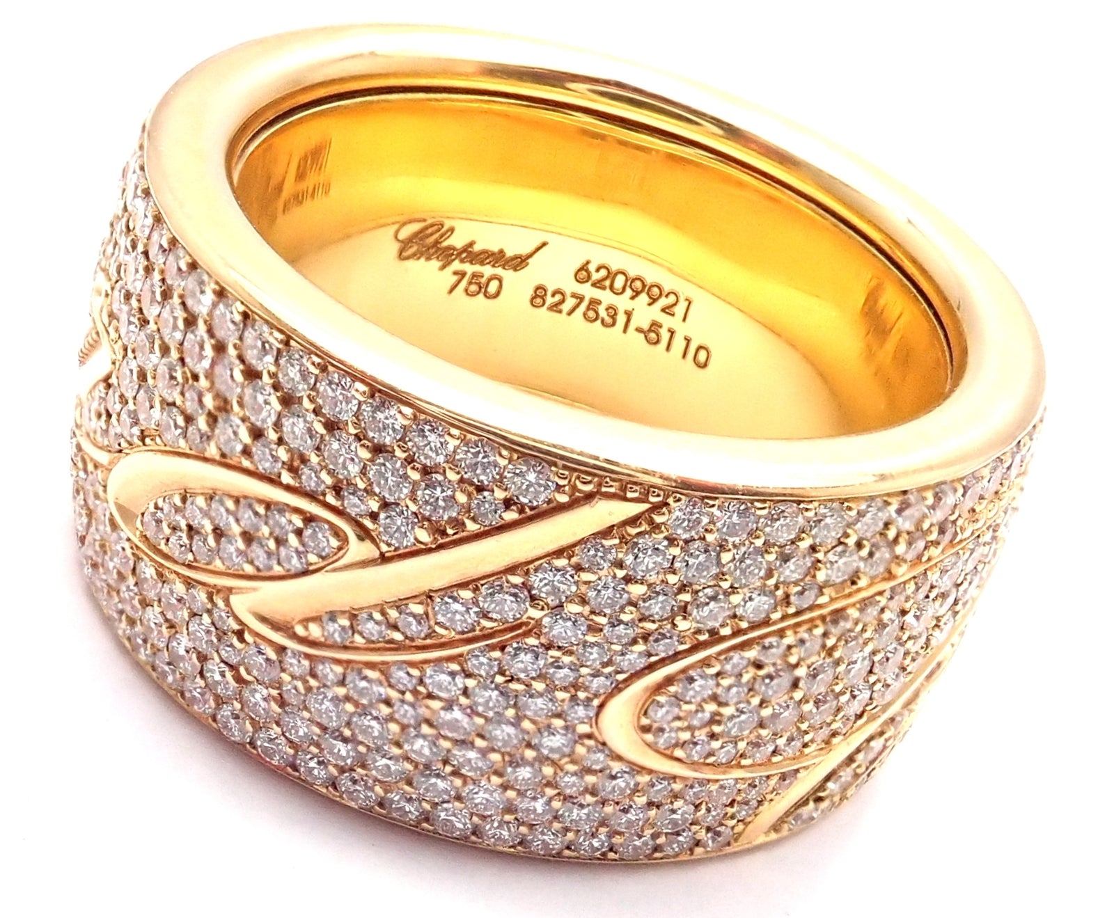 Chopard Chopardissimo 18k Yellow Gold Pave Diamond Signature Band Ring Box Paper | Fortrove