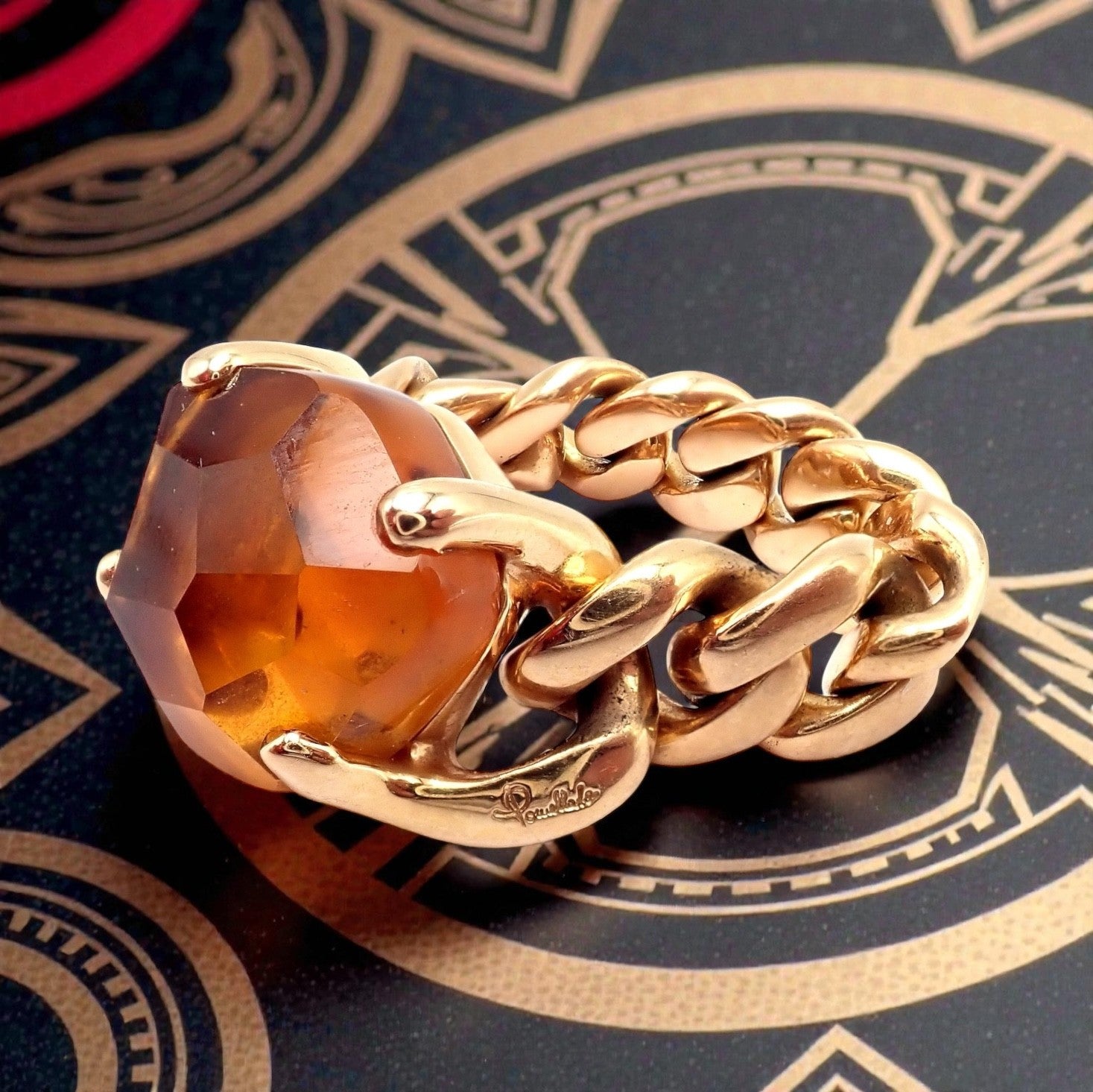 Authentic! Pomellato 18k Yellow Gold Lola Madiera Curb Link Citrine Ring Sz 5 | Fortrove