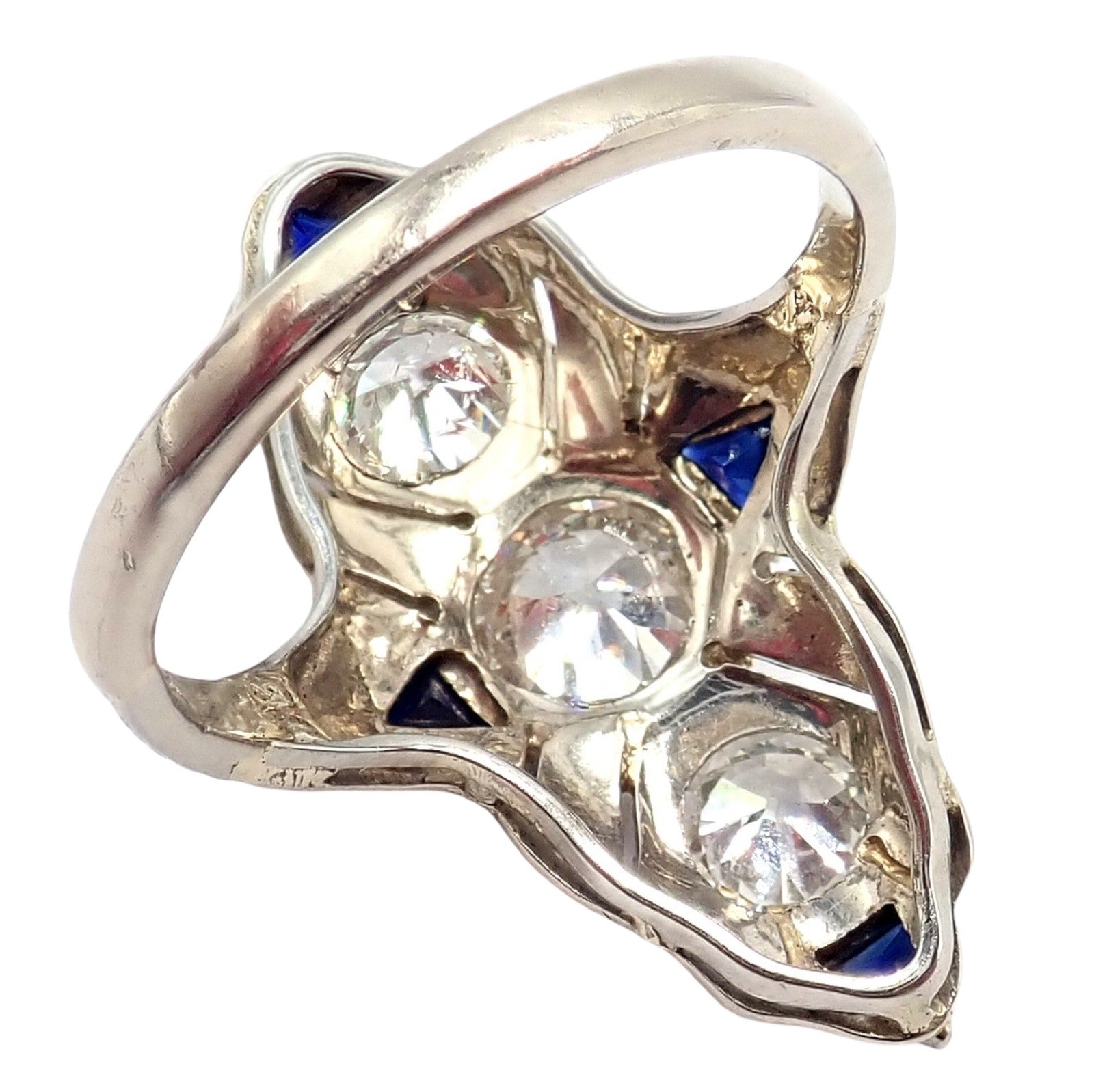 Vintage Estate 20k White Gold Diamond 2ctw Sapphire Art Deco Ring sz 7 | Fortrove