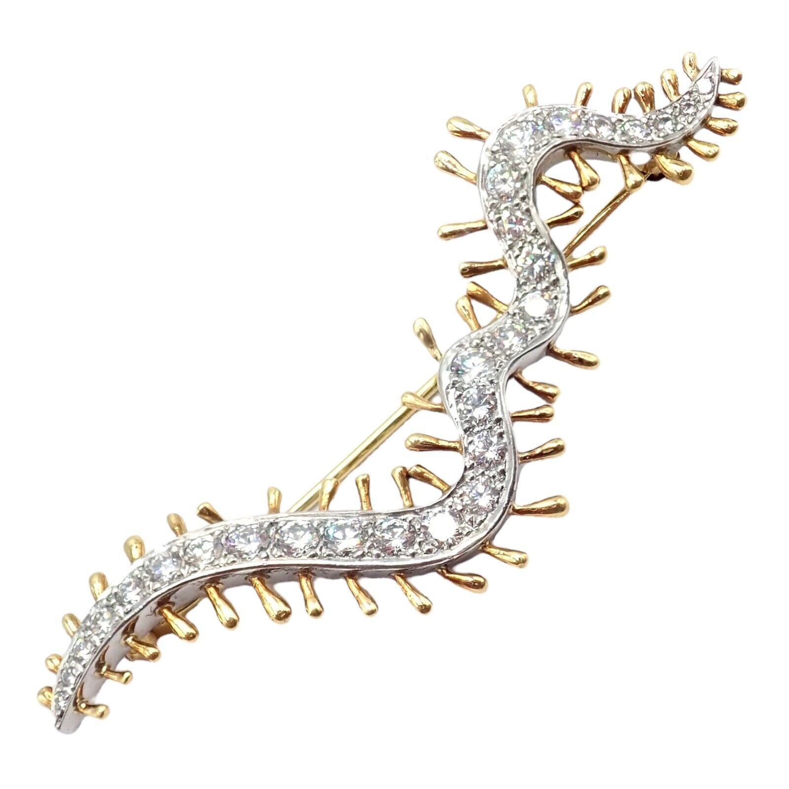 Vintage Tiffany & Co. Platinum 18k Yellow Gold Diamond Centipede Pin Brooch 1988 | Fortrove