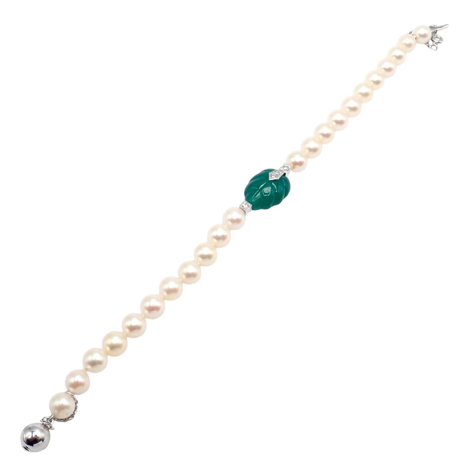 Authentic! Cartier 18k White Gold 7mm Pearl Diamond Chalcedony Patiala Bracelet | Fortrove