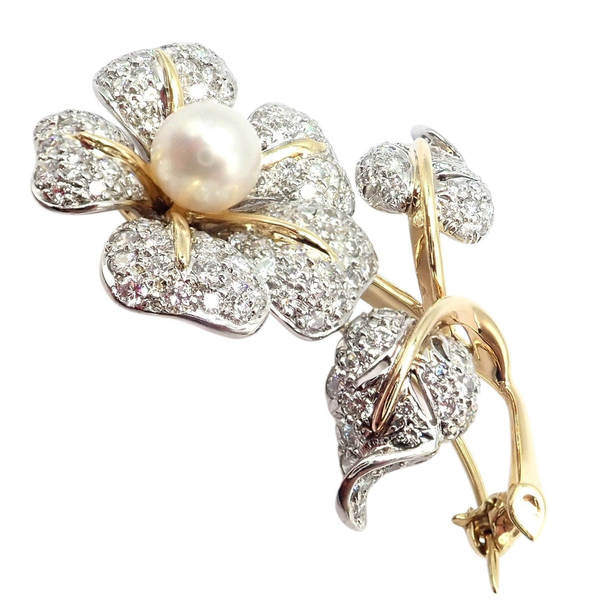 Tiffany & Co. Jewelry & Watches:Fine Jewelry:Brooches & Pins Vintage! Tiffany & Co 18k Yellow Gold Platinum Diamond Pearl Pin Brooch