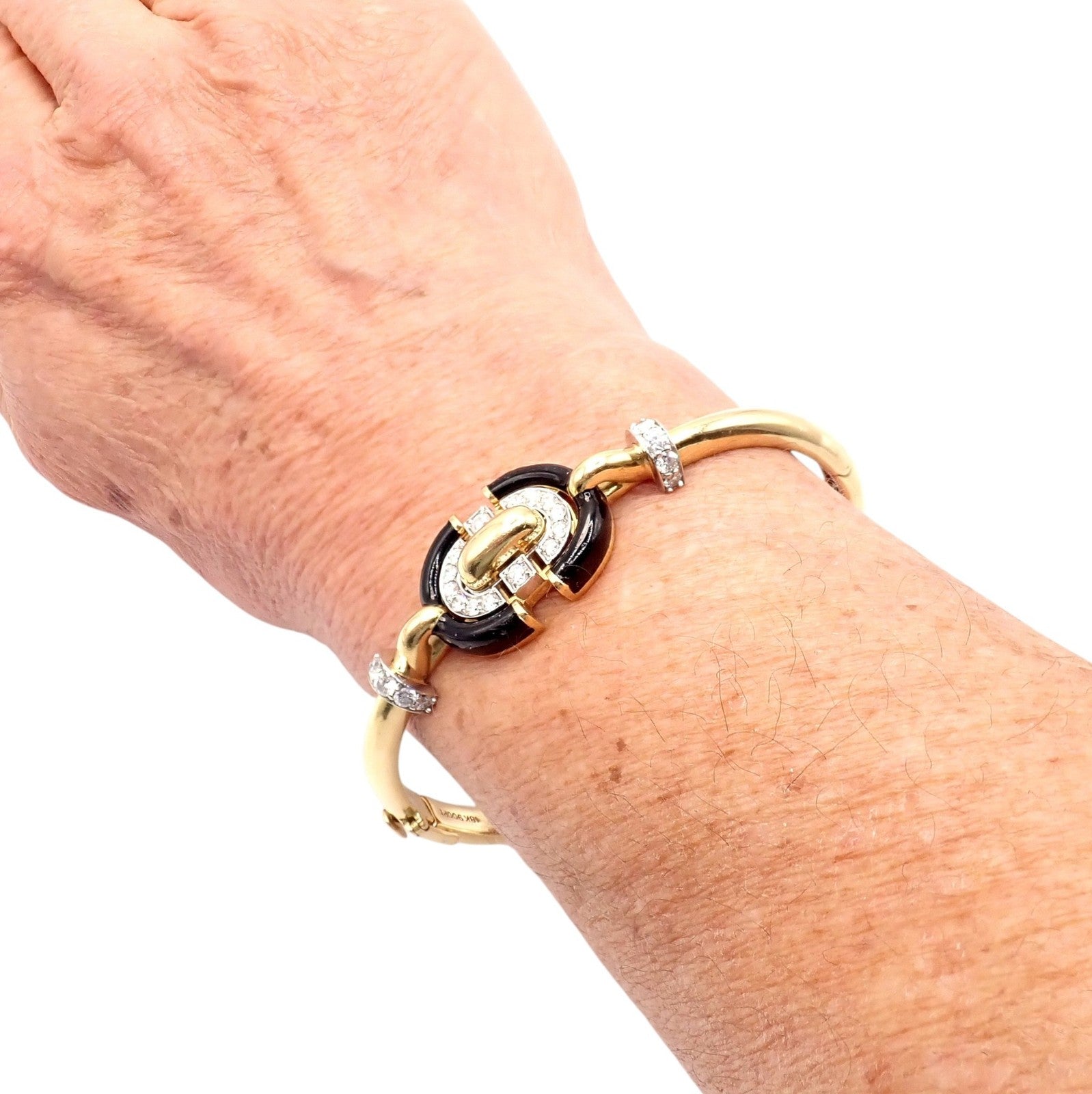 Authentic! Vintage David Webb 18k Gold & Platinum Diamond Enamel Bangle Bracelet | Fortrove