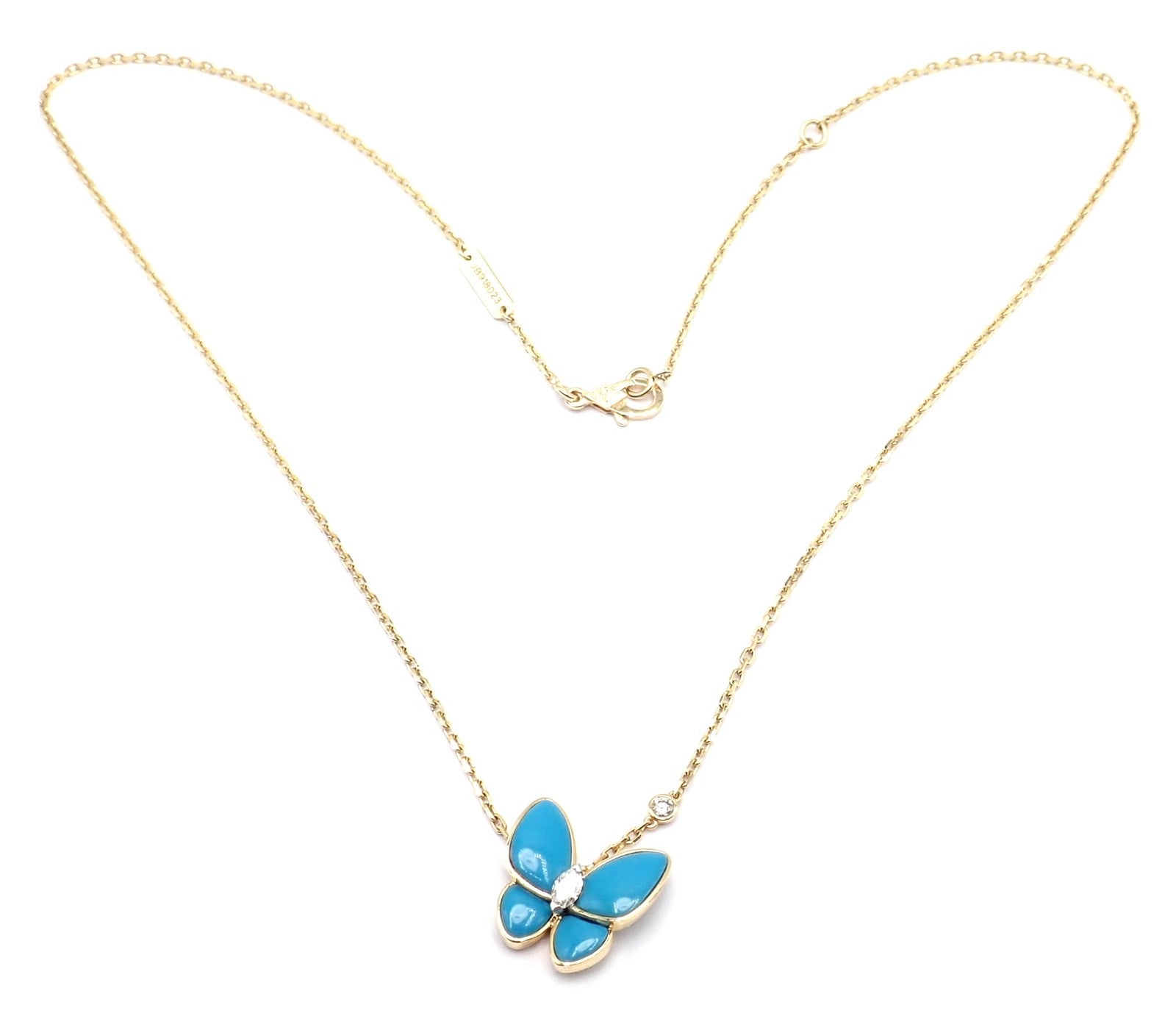 Van Cleef & Arpels 18k Gold Diamond Turquoise Butterfly Pendant Necklace Cert. | Fortrove
