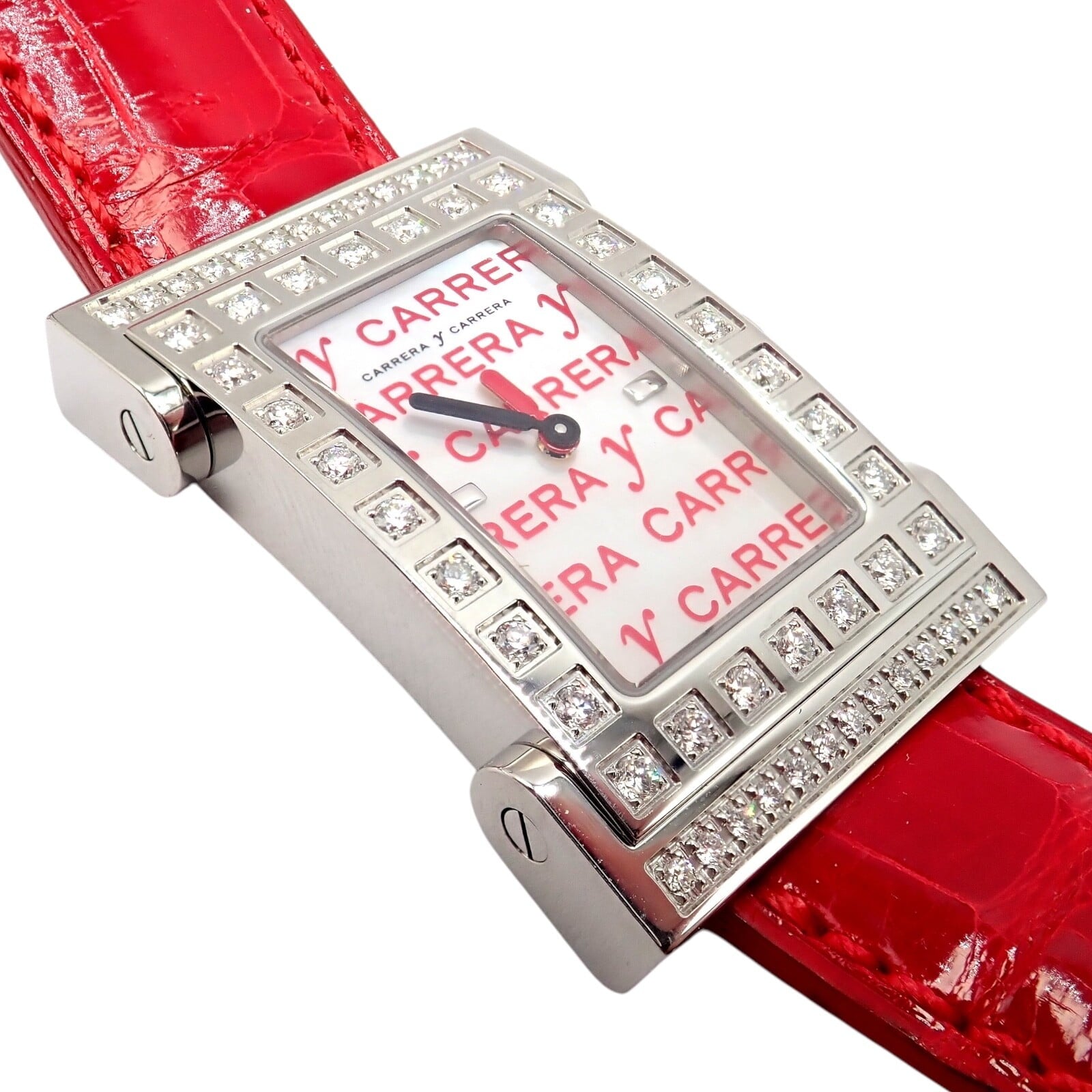 Carrera y Carrera Jewelry & Watches:Watches, Parts & Accessories:Watches:Wristwatches Carrera Y Carrera CyC Tempus Fugyt Diamond Red Alligator Band Ladies Watch +Box