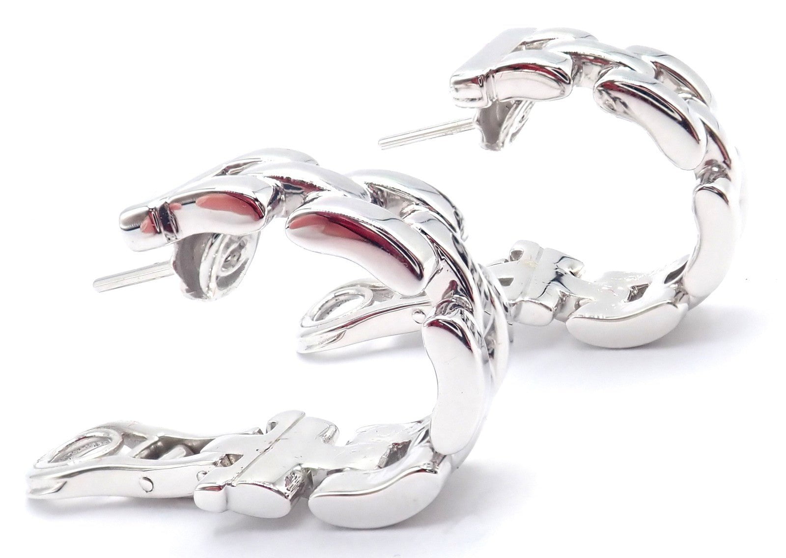 Authentic! Cartier Maillon Panthere 18K White Gold Three Row Link Hoop Earrings | Fortrove