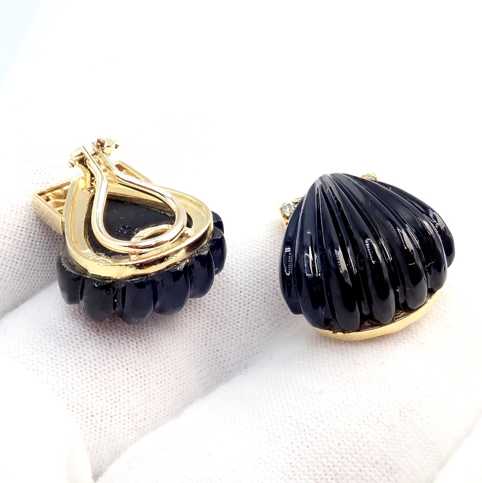 Cartier Jewelry & Watches:Fine Jewelry:Earrings Vintage Estate Cartier Yellow Gold Diamond Onyx Shell Earrings