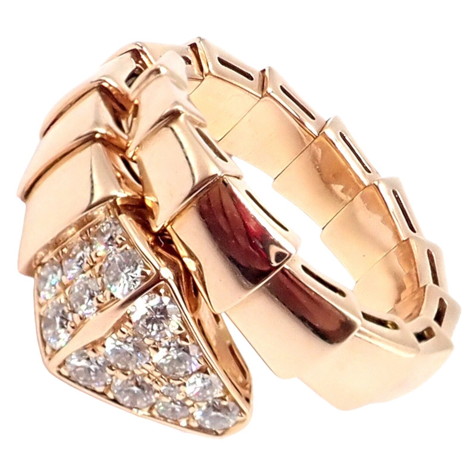Authentic! Bulgari Bvlgari Serpenti Viper 18k Rose Gold Diamond Large Ring | Fortrove