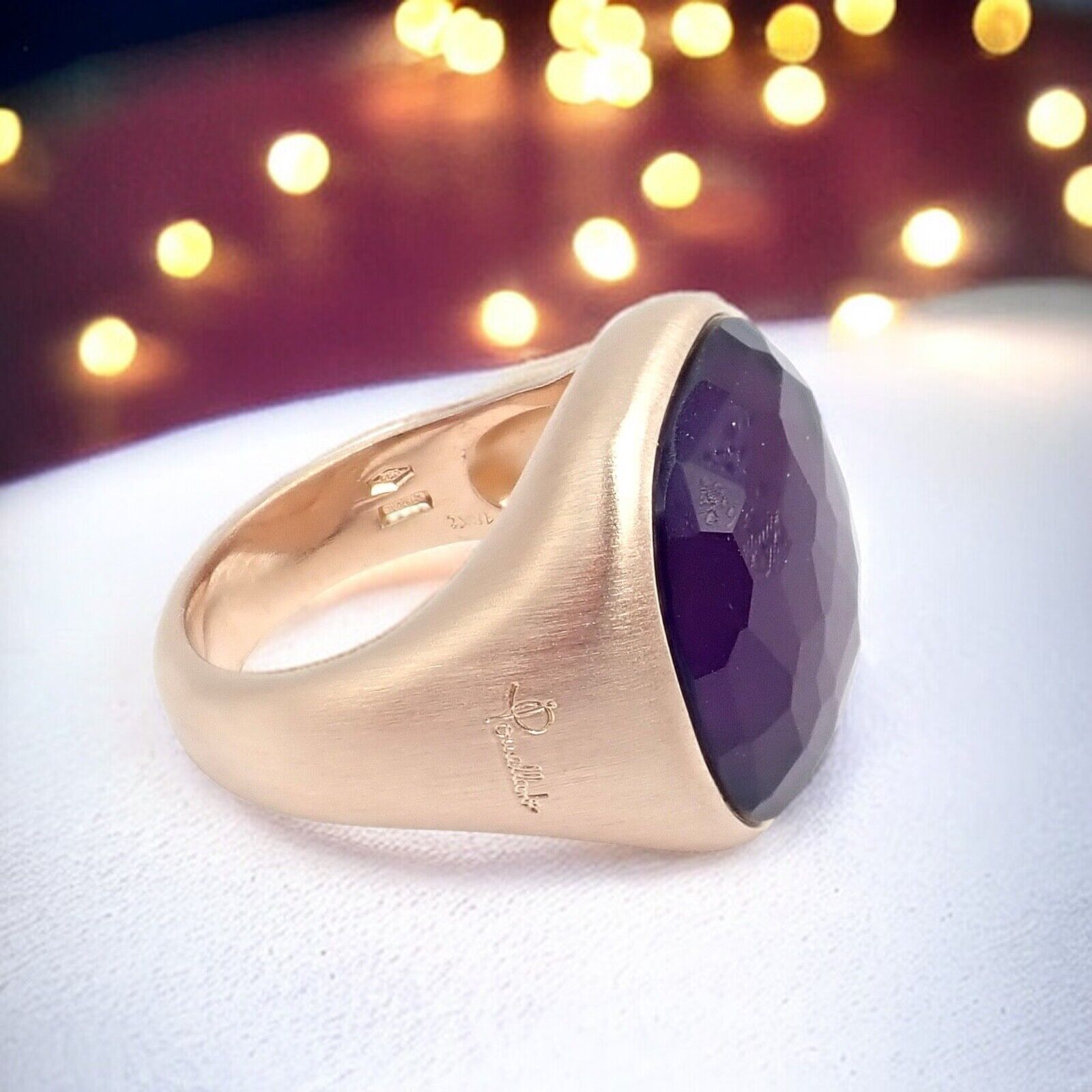 Authentic! Pomellato 18k Rose Gold Large Faceted Amethyst Victoria Ring sz 6.5 | Fortrove