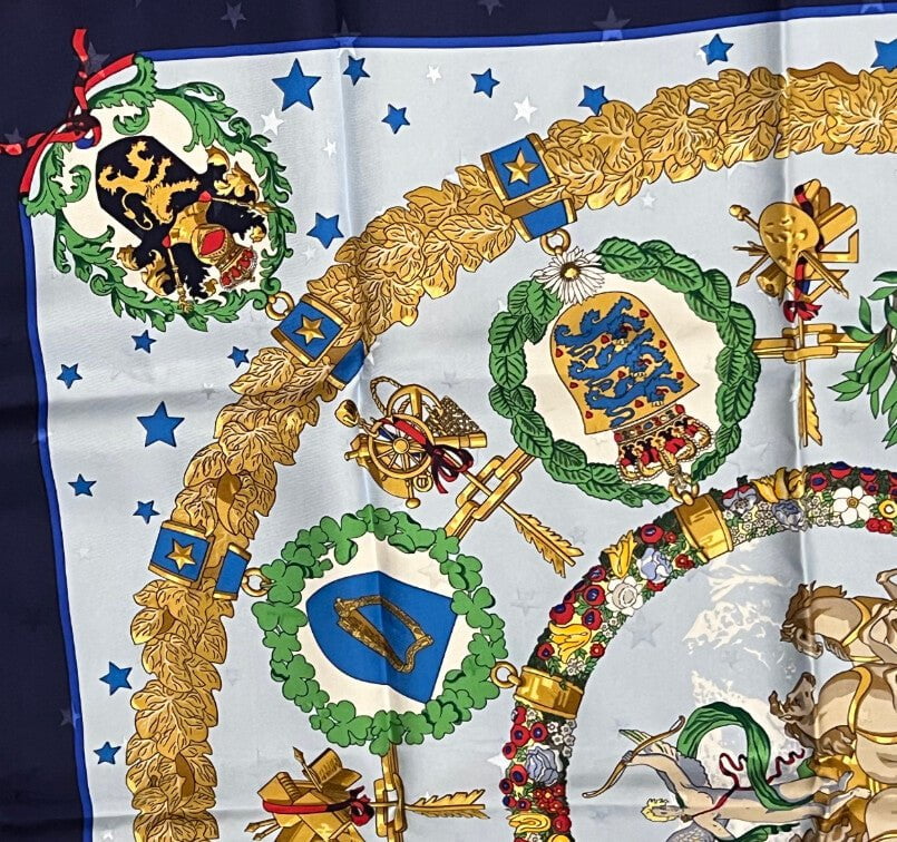 Authentic RARE! Hermes Emblemes De L'Europe Vintage 90cm Silk Scarf | Fortrove