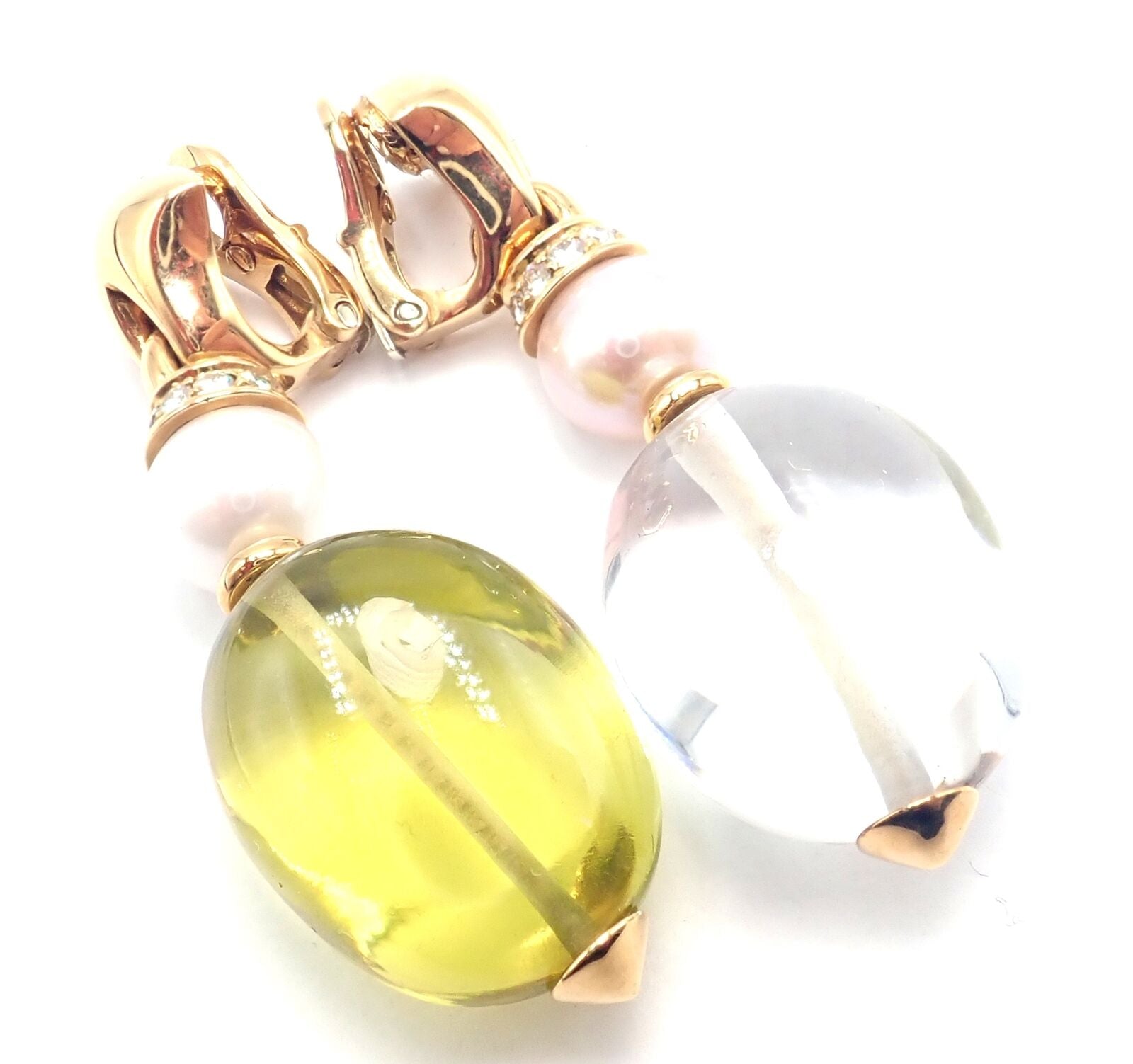 Authentic! Bulgari Bvlgari 18k Gold Diamond Pearl Peridot Crystal Drop Earrings | Fortrove