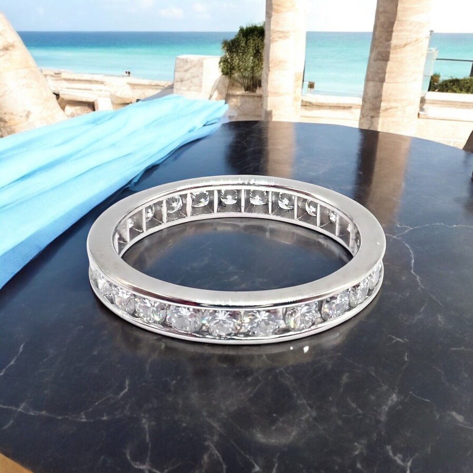 Tiffany & Co Platinum 0.80ct Diamond Full Circle Eternity 3mm Band Ring sz 4.5 | Fortrove