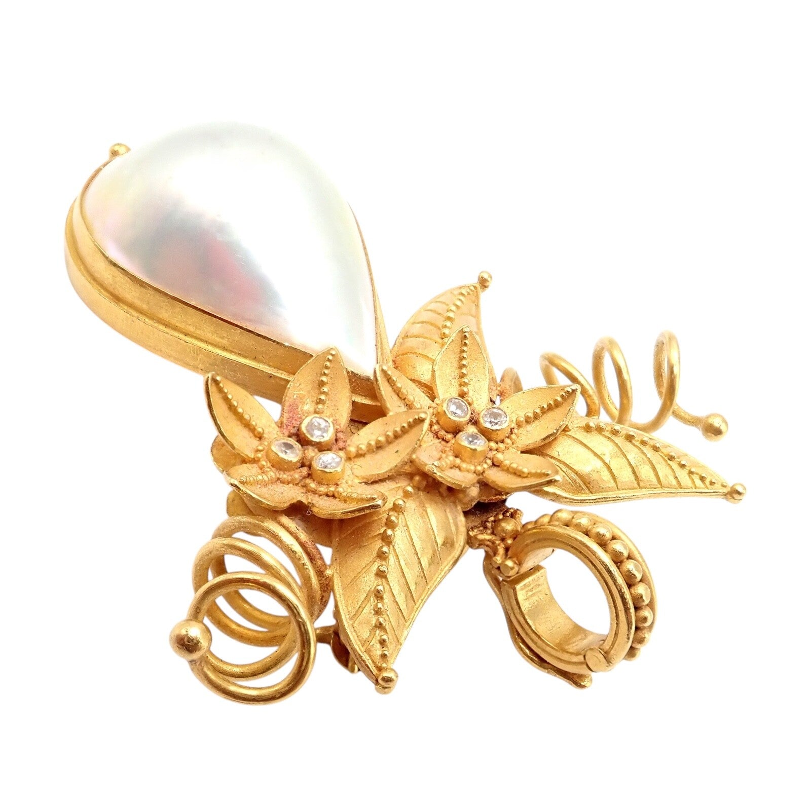Carolyn Tyler Jewelry & Watches:Fine Jewelry:Brooches & Pins Vintage! Carolyn Tyler 22k Yellow Gold Mabe Pearl Diamond Pendant Pin Brooch