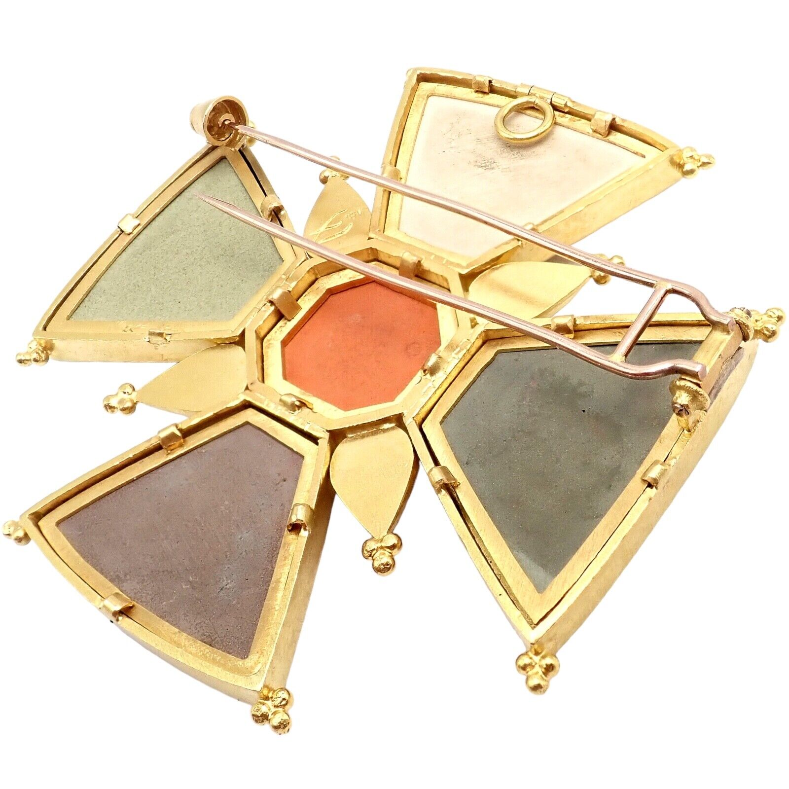 Elizabeth Locke 18k Yellow Gold Bomarzo 5 Faces Maltese Cross Brooch Pendant | Fortrove